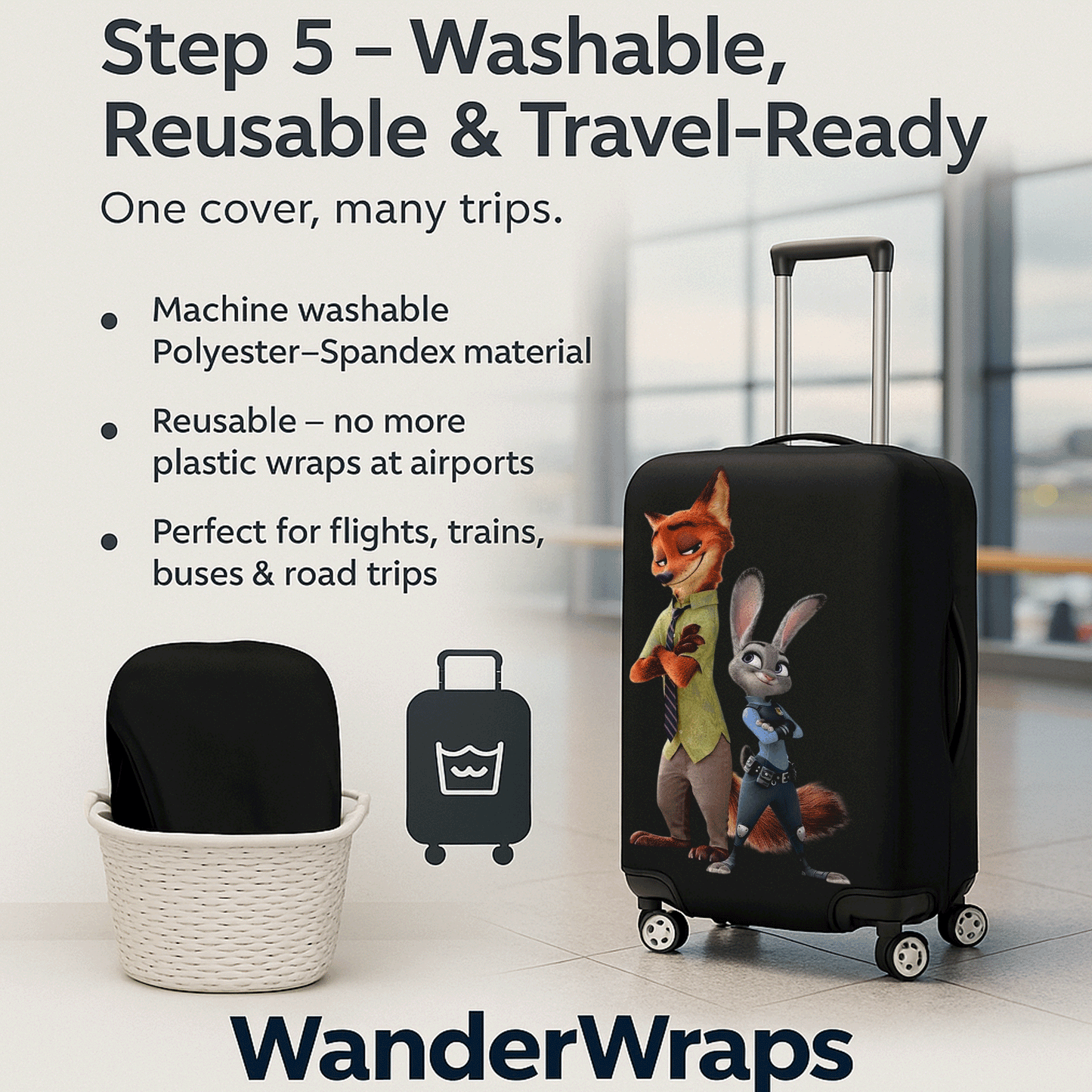 WanderWraps Spendex Polyester Protective Luggage Cover | Hard Luggage Trolley Bag Cover | Washable | Dust Proof | Stretchable | Urban-Hustle-Duo__