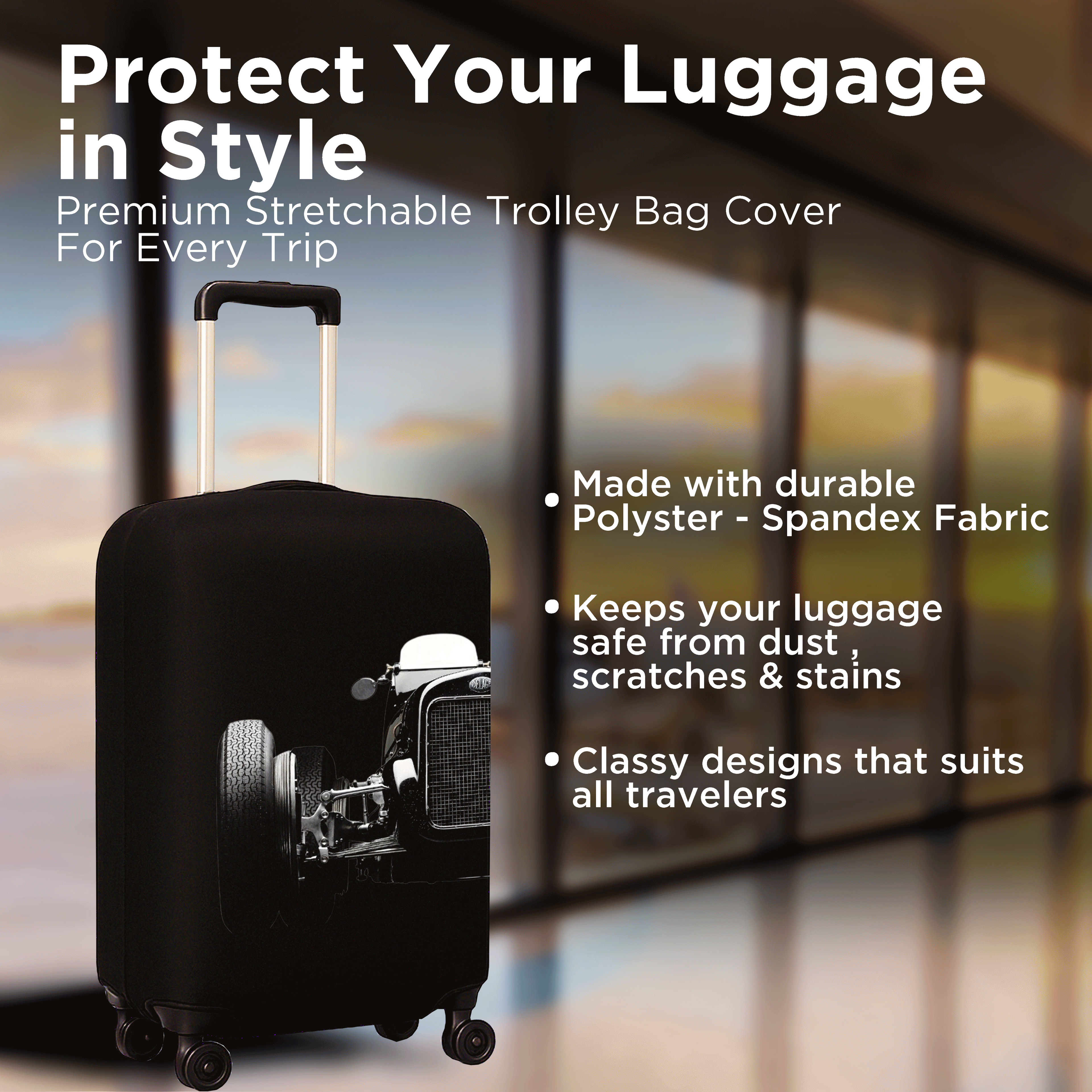 WanderWraps Spendex Polyester Protective Luggage Cover | Hard Luggage Trolley Bag Cover | Washable | Dust Proof | Stretchable | Legacyy