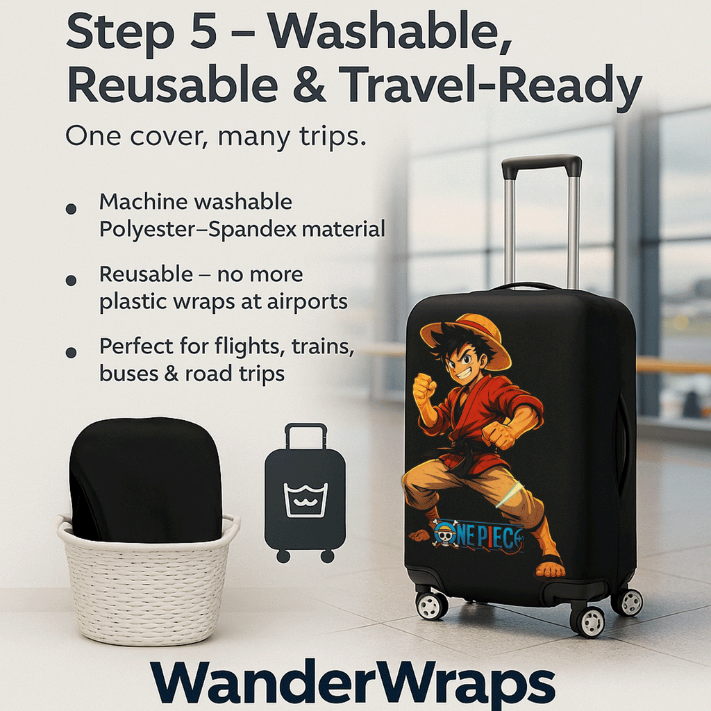 WanderWraps Spendex Polyester Protective Luggage Cover | Hard Luggage Trolley Bag Cover | Washable | Dust Proof | Stretchable Captain