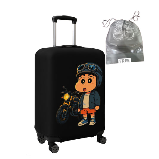WanderWraps Spendex Polyester Protective Luggage Cover | Hard Luggage Trolley Bag Cover | Washable | Dust Proof | Stretchable | M - 24 inch | Biker boy