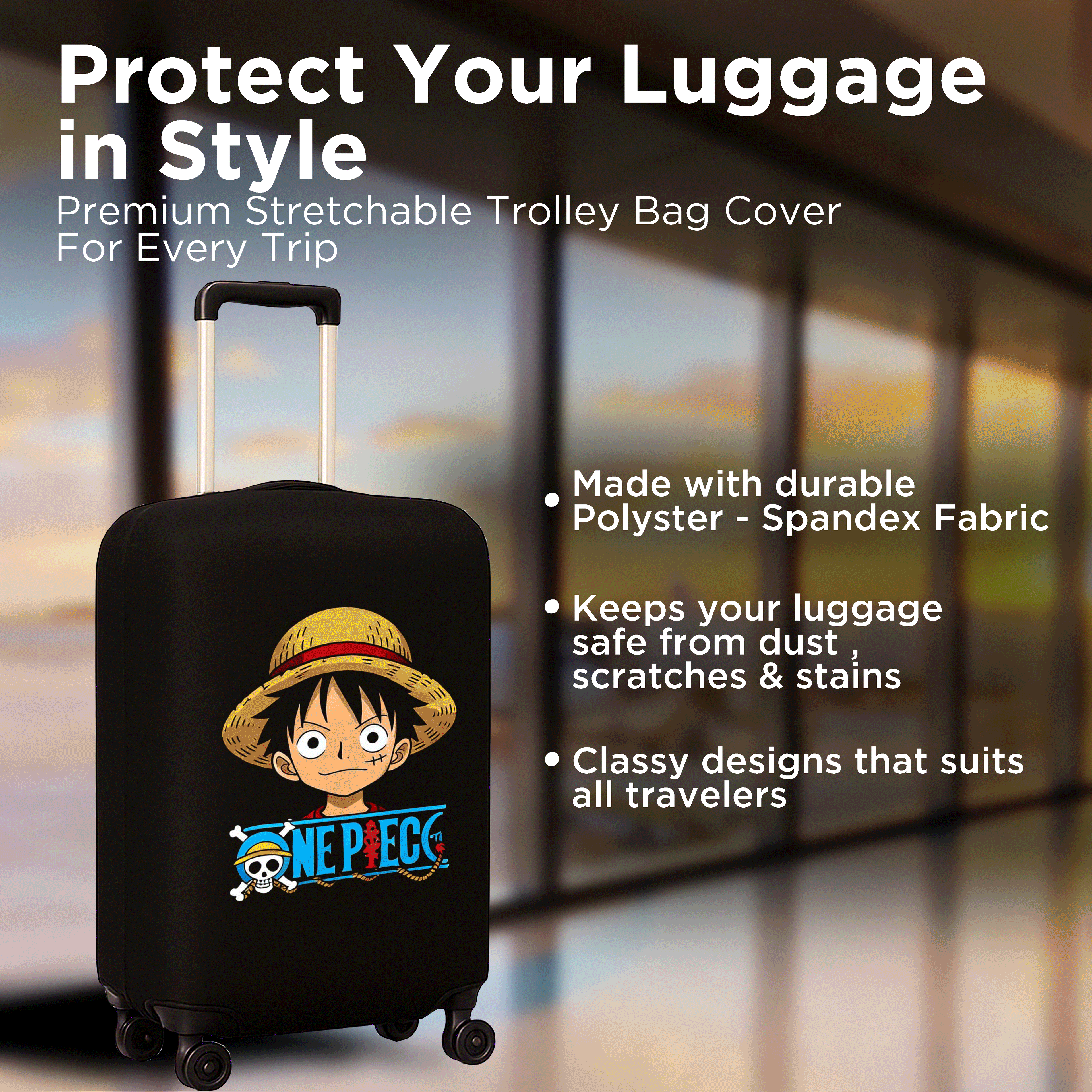WanderWraps Spendex Polyester Protective Luggage Cover | Hard Luggage Trolley Bag Cover | Washable | Dust Proof | Stretchable | Captain 1