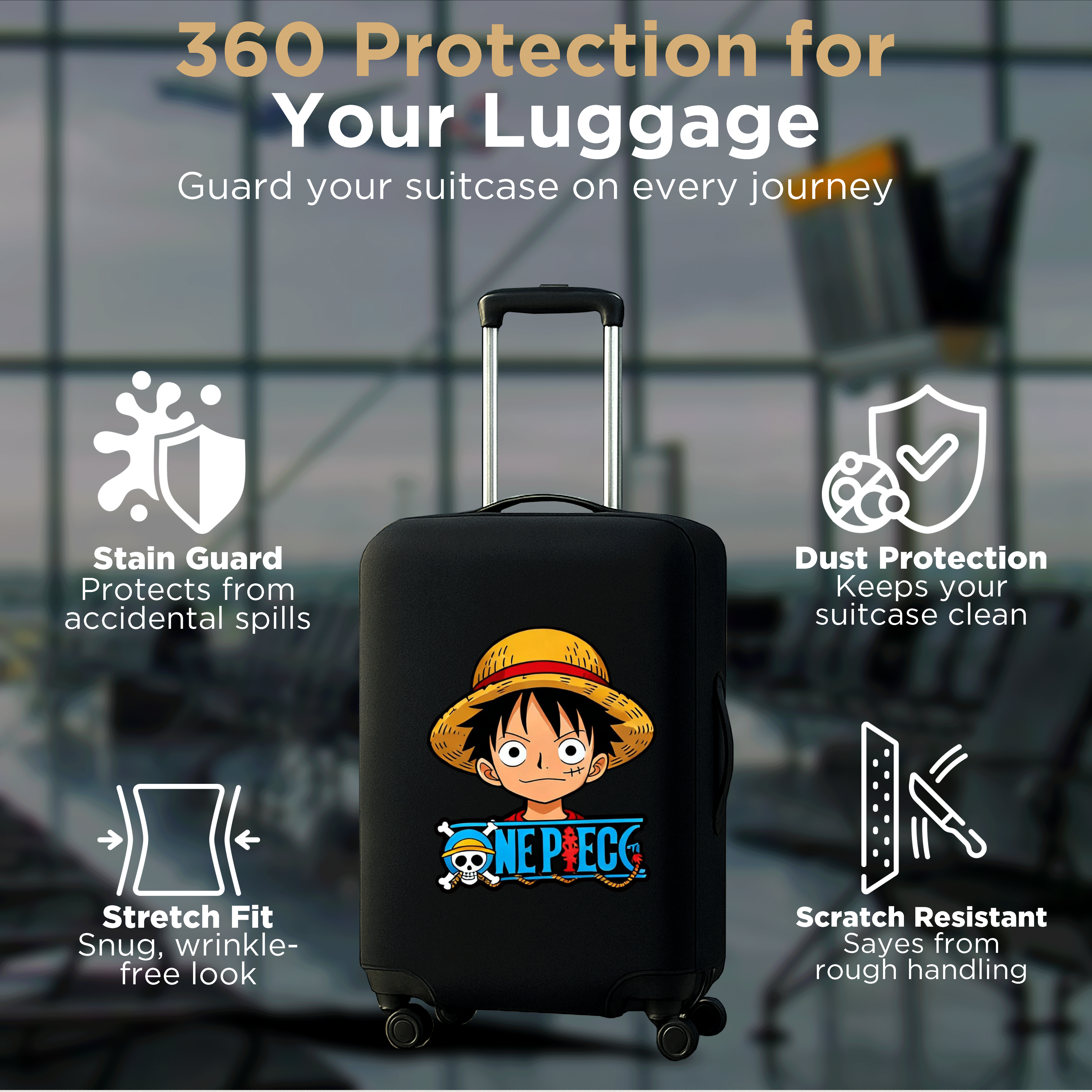 WanderWraps Spendex Polyester Protective Luggage Cover | Hard Luggage Trolley Bag Cover | Washable | Dust Proof | Stretchable | Captain 1