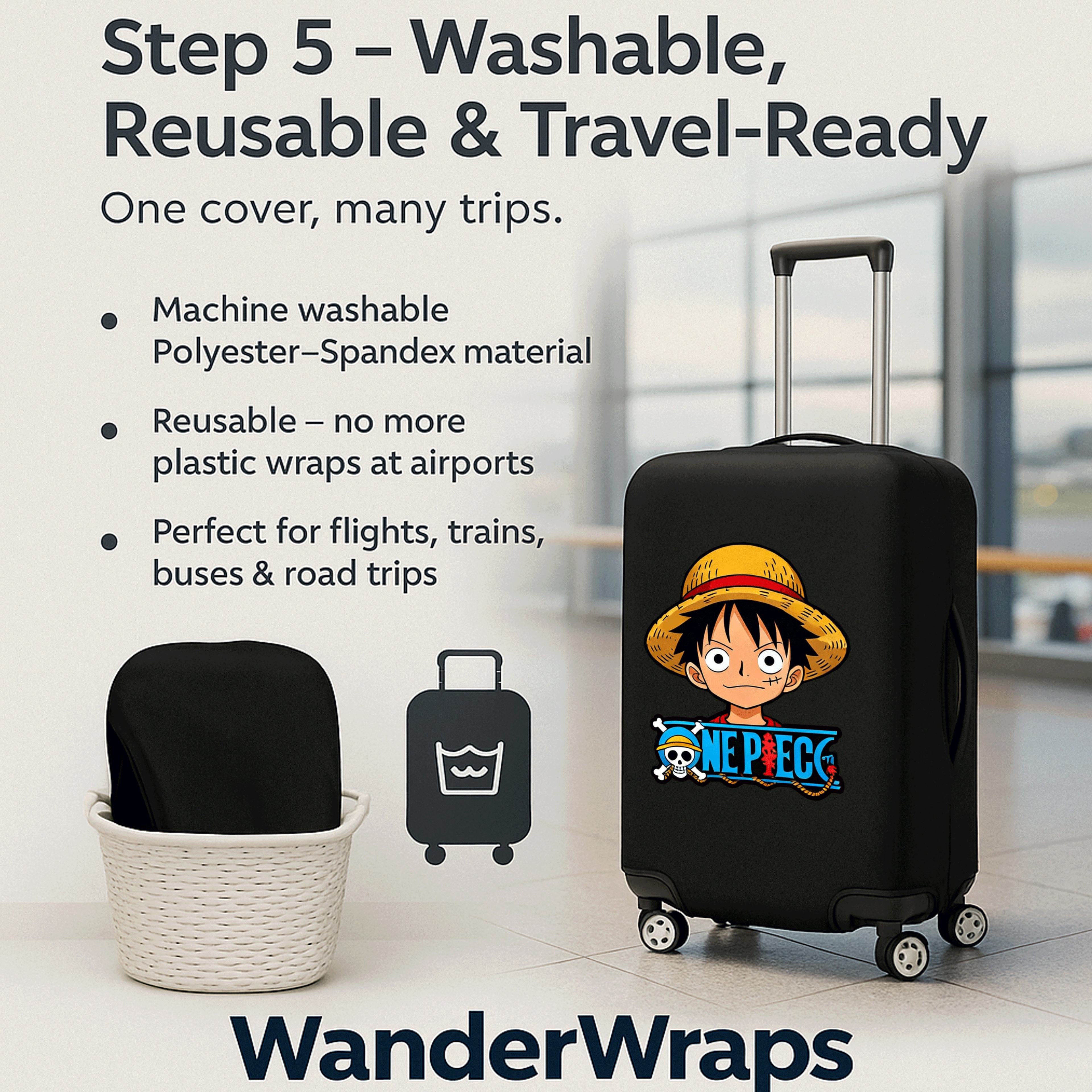 WanderWraps Spendex Polyester Protective Luggage Cover | Hard Luggage Trolley Bag Cover | Washable | Dust Proof | Stretchable | Captain 1