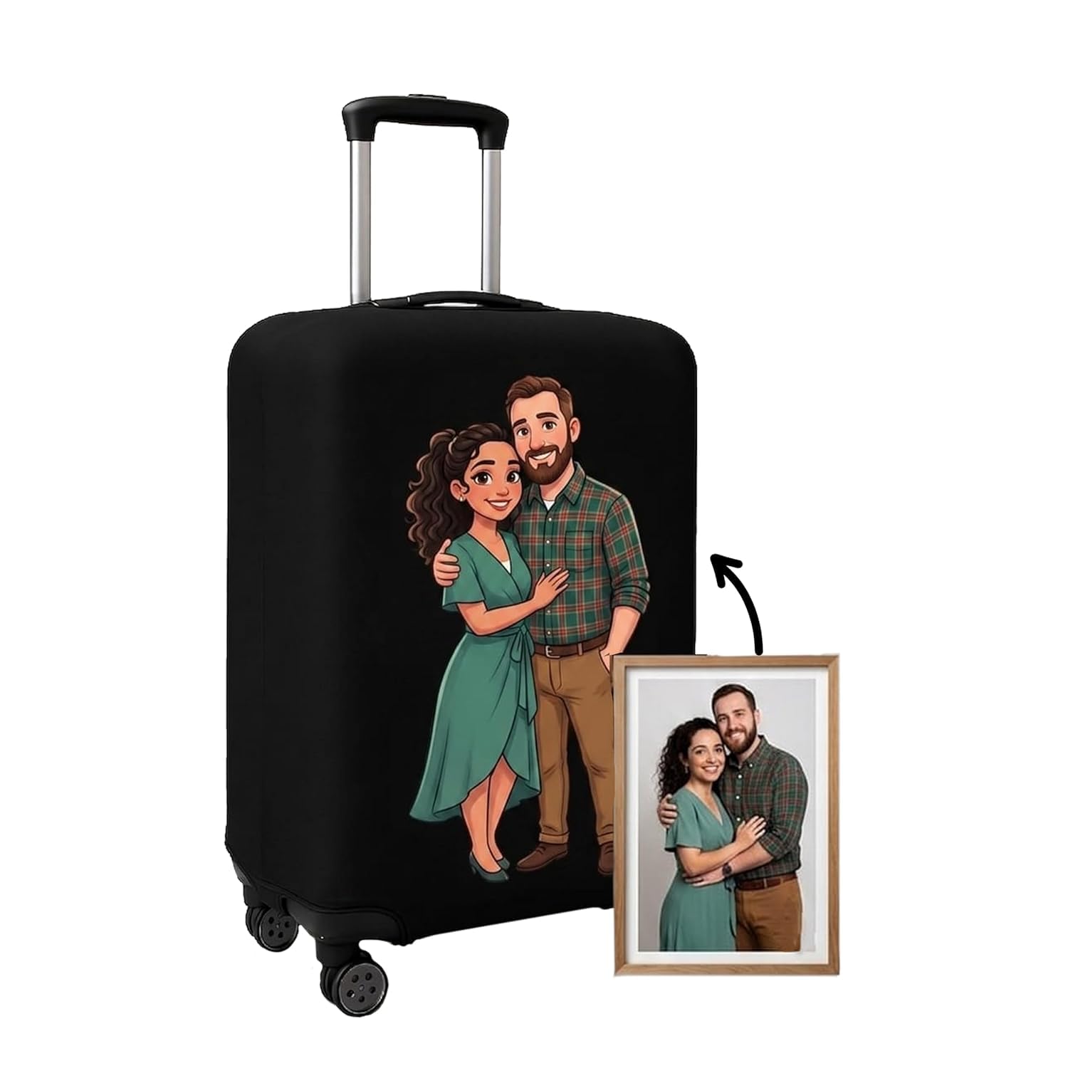 WanderWraps Custom Luggage Cover – Personalized Photo to Cartoon Travel Suitcase Cover | Stretchable Spandex Polyester | Dustproof, Washable, Anti-Scratch