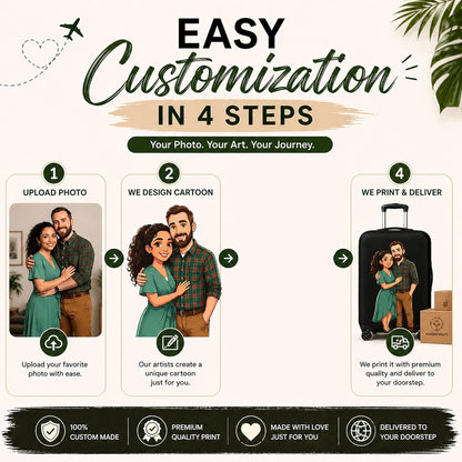 WanderWraps Custom Luggage Cover – Personalized Photo to Cartoon Travel Suitcase Cover | Stretchable Spandex Polyester | Dustproof, Washable, Anti-Scratch