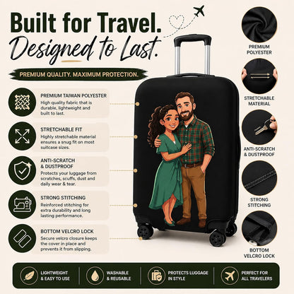 WanderWraps Custom Luggage Cover – Personalized Photo to Cartoon Travel Suitcase Cover | Stretchable Spandex Polyester | Dustproof, Washable, Anti-Scratch