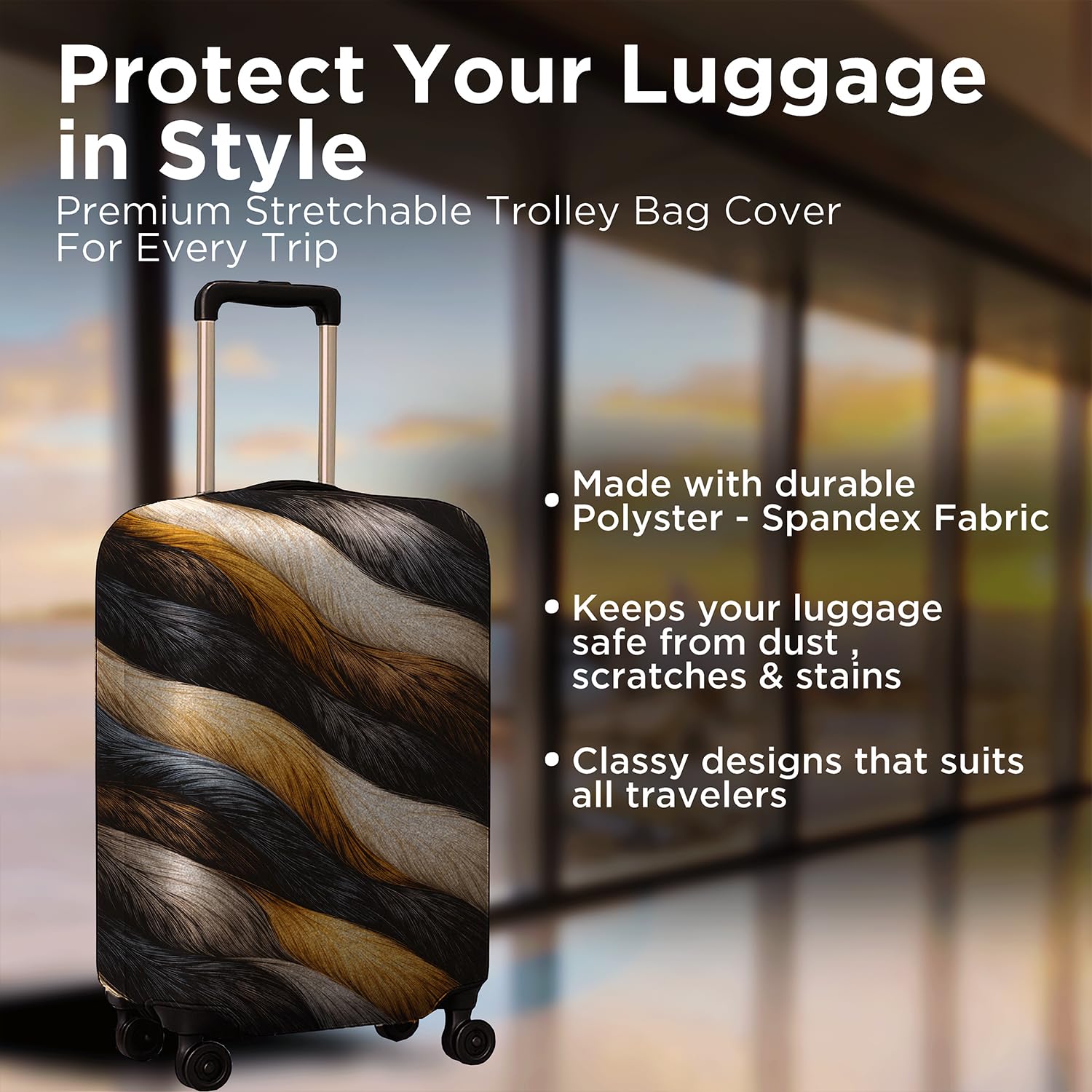 WanderWraps Spendex Polyester Protective Luggage Cover | Hard Luggage Trolley Bag Cover | Washable | Dust Proof | Stretchable | Feather Printedd__