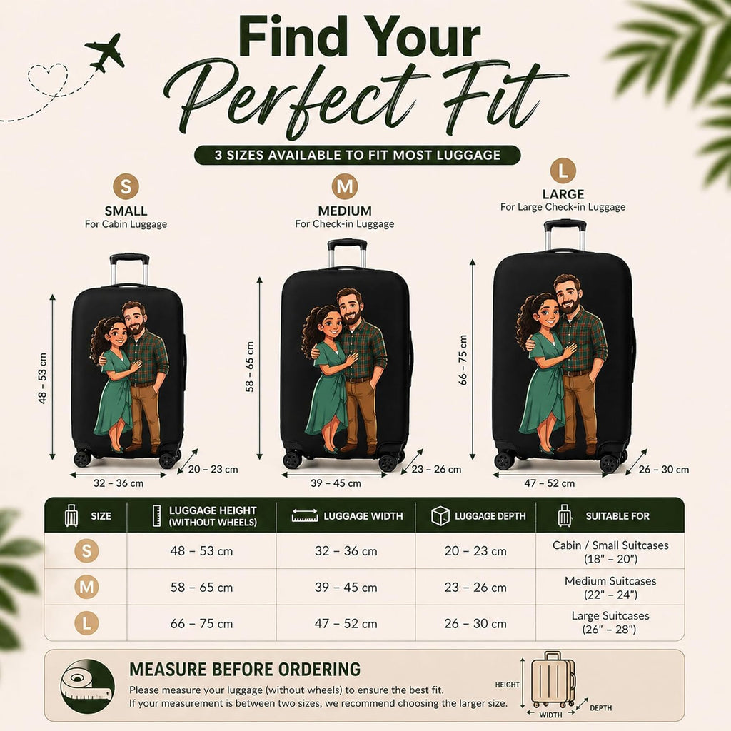 WanderWraps Custom Luggage Cover – Personalized Photo to Cartoon Travel Suitcase Cover | Stretchable Spandex Polyester | Dustproof, Washable, Anti-Scratch