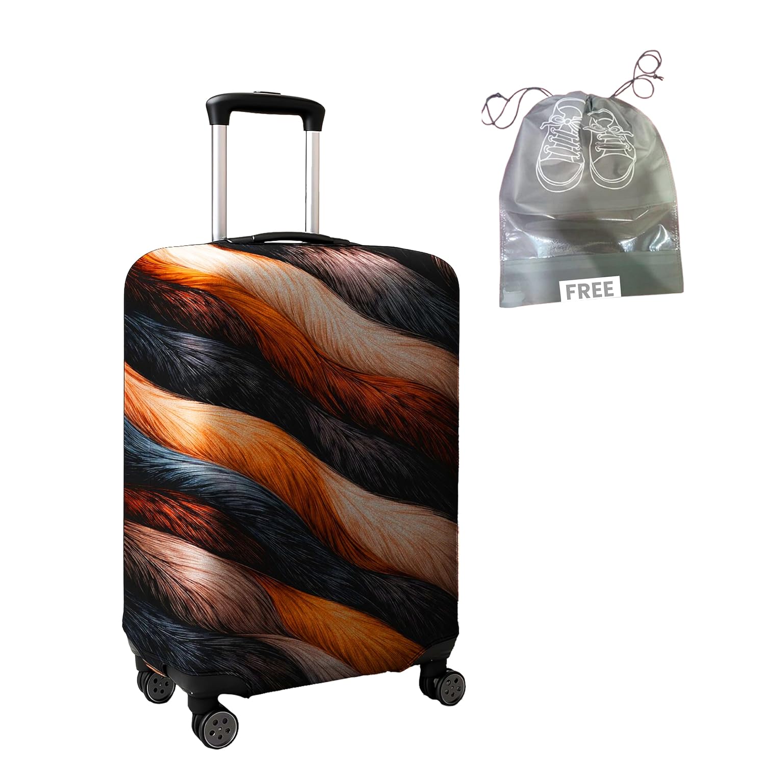 WanderWraps Spendex Polyester Protective Luggage Cover | Hard Luggage Trolley Bag Cover | Washable | Dust Proof | Stretchable | Feather Printedd__