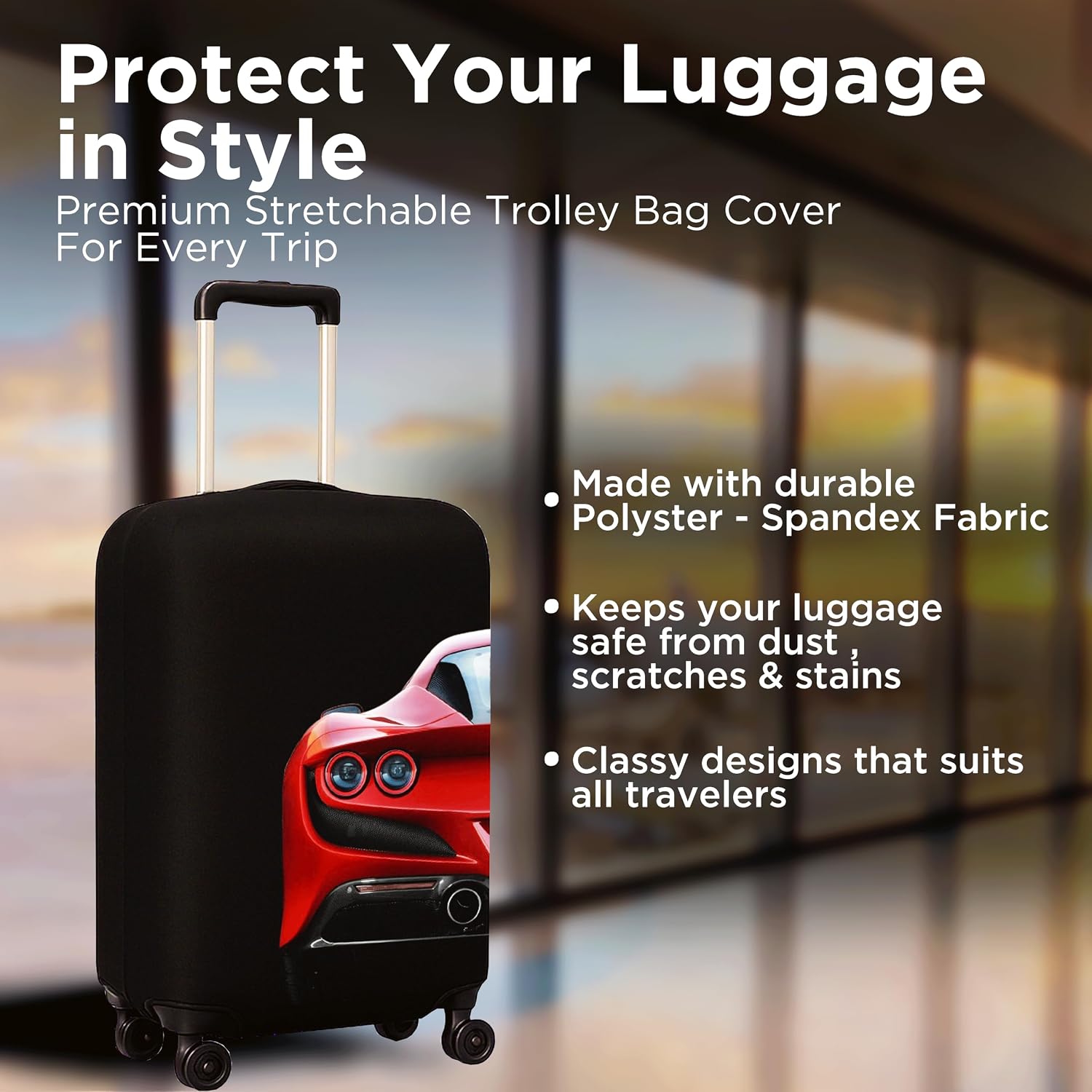 WanderWraps Spendex Polyester Protective Luggage Cover | Hard Luggage Trolley Bag Cover | Washable | Dust Proof | Stretchable | Velocityy