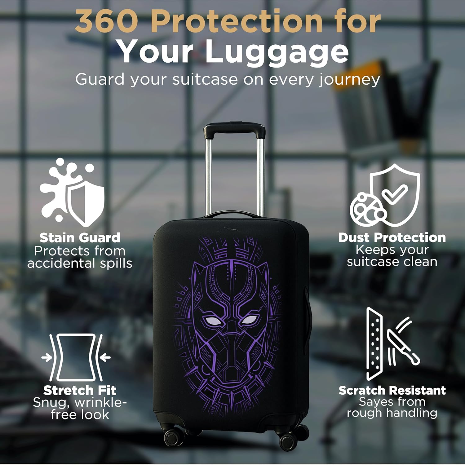 WanderWraps Spendex Polyester Protective Luggage Cover | Hard Luggage Trolley Bag Cover | Washable | Dust Proof | Stretchable | Vibranium Stealthh