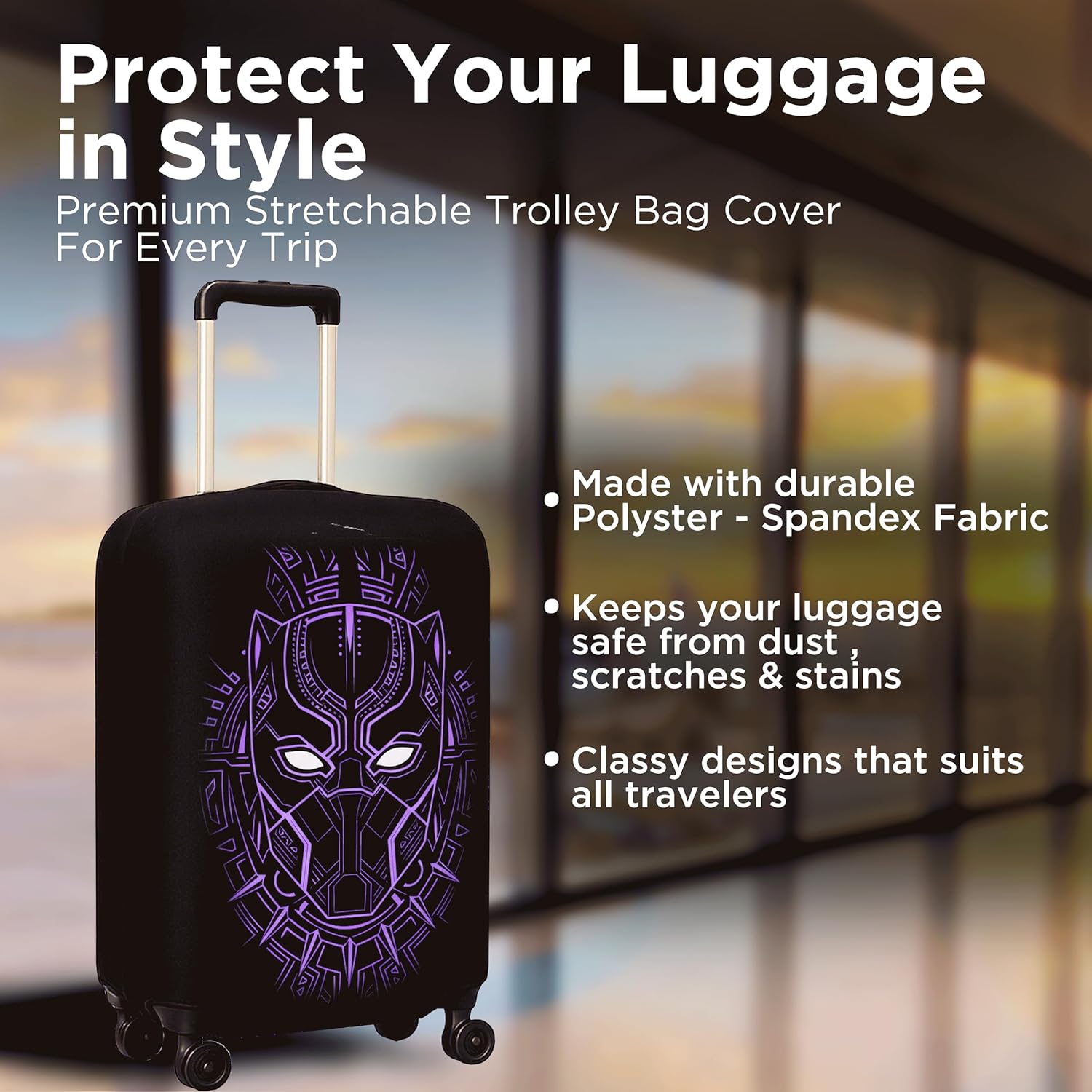 WanderWraps Spendex Polyester Protective Luggage Cover | Hard Luggage Trolley Bag Cover | Washable | Dust Proof | Stretchable | Vibranium Stealthh
