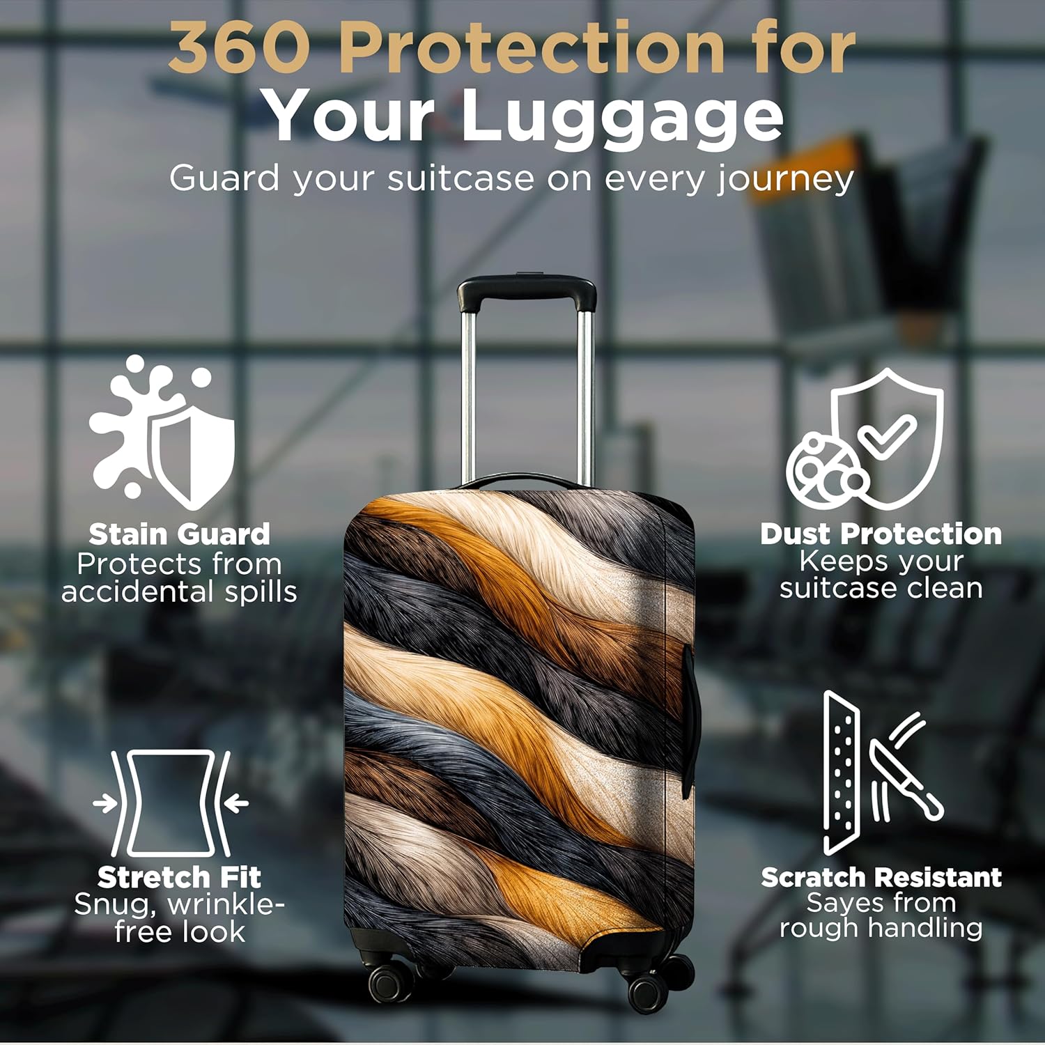 WanderWraps Spendex Polyester Protective Luggage Cover | Hard Luggage Trolley Bag Cover | Washable | Dust Proof | Stretchable | Feather Printedd__