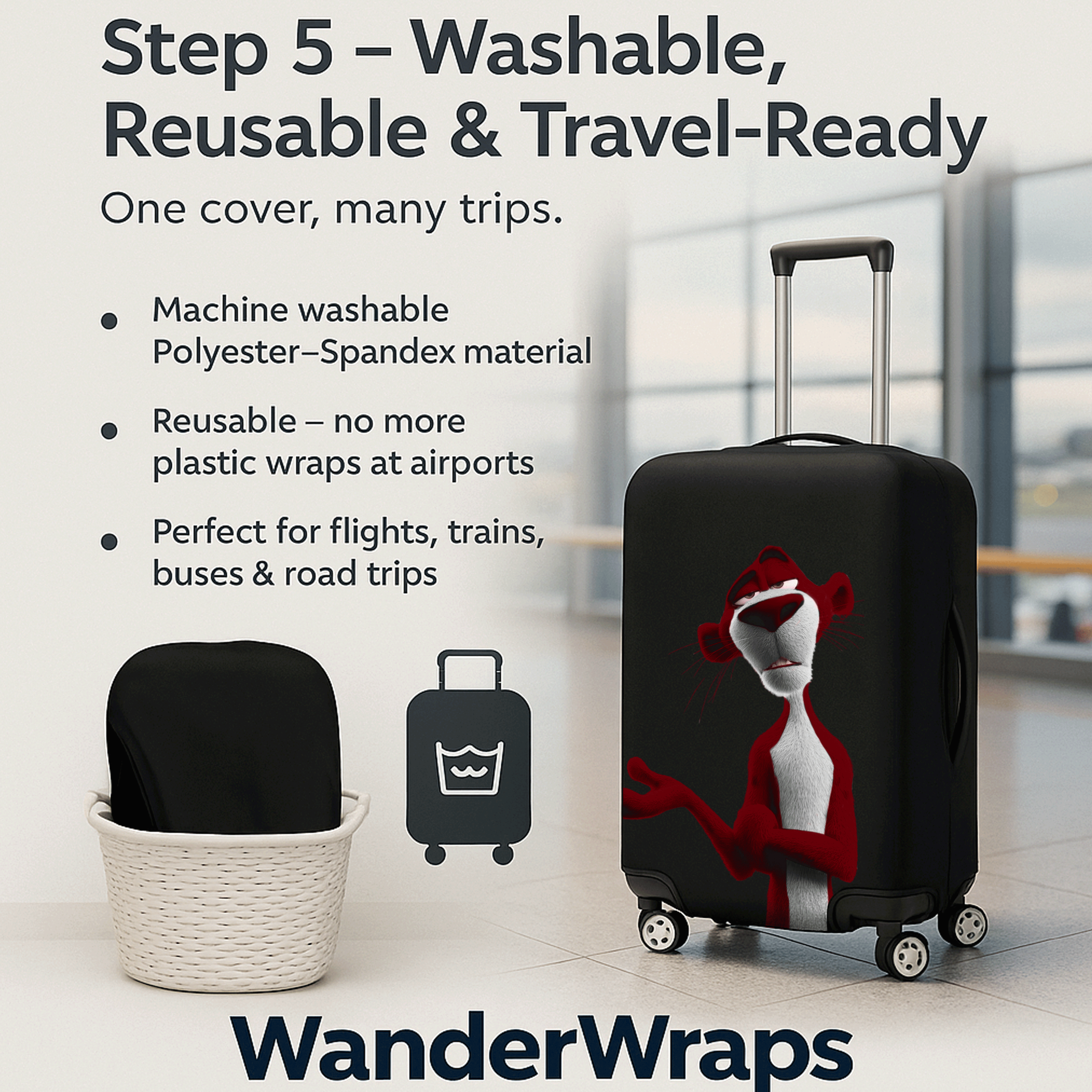 WanderWraps Spendex Polyester Protective Luggage Cover | Hard Luggage Trolley Bag Cover | Washable | Dust Proof | Stretchable | S - 20 inch | Moody Crimson_