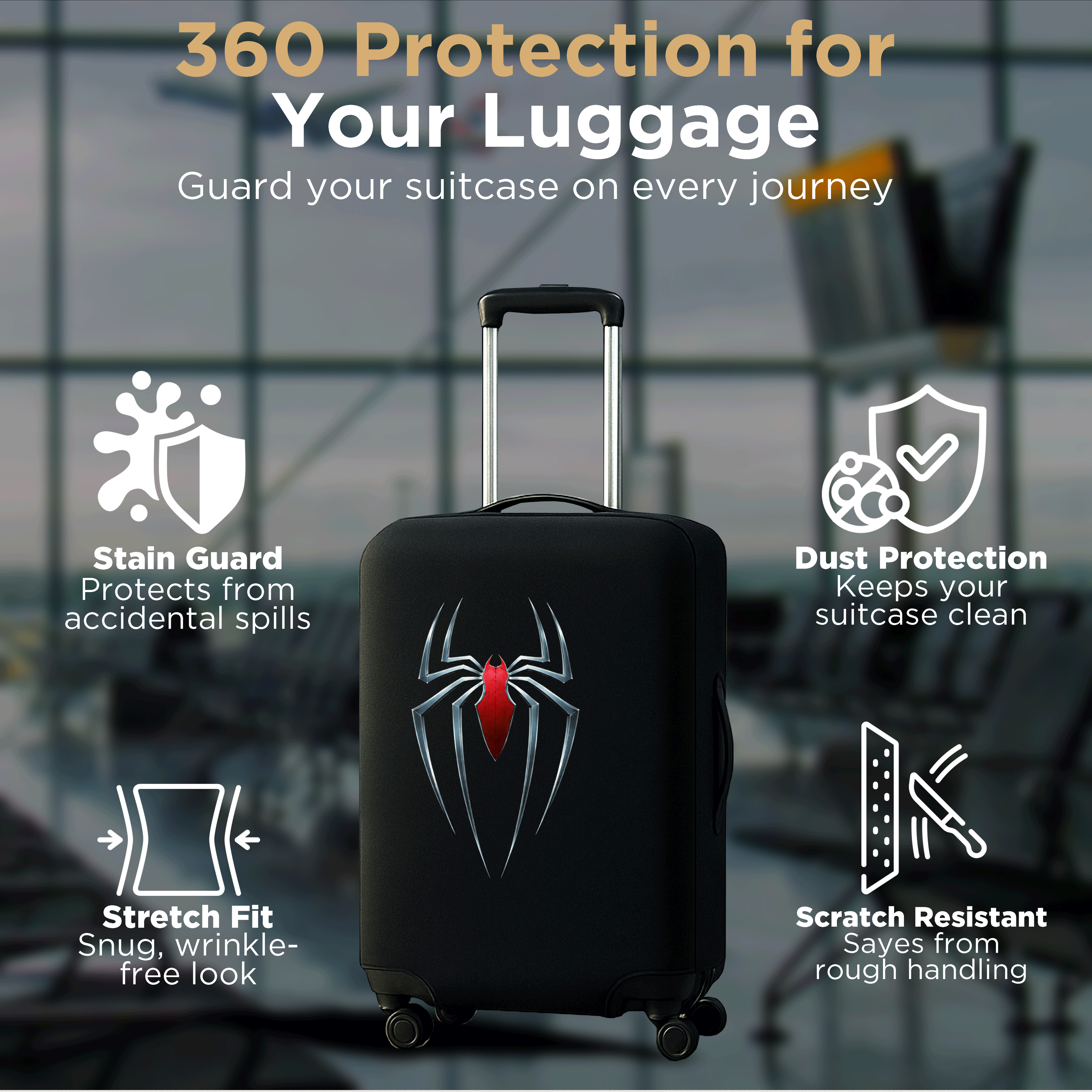 WanderWraps Spendex Polyester Protective Luggage Cover | Hard Luggage Trolley Bag Cover | Washable | Dust Proof | Stretchable | L - 28 inch | Crimsonn Web