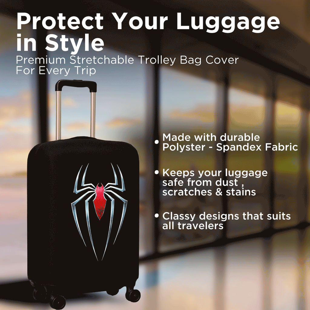 WanderWraps Spendex Polyester Protective Luggage Cover | Hard Luggage Trolley Bag Cover | Washable | Dust Proof | Stretchable | L - 28 inch | Crimsonn Web