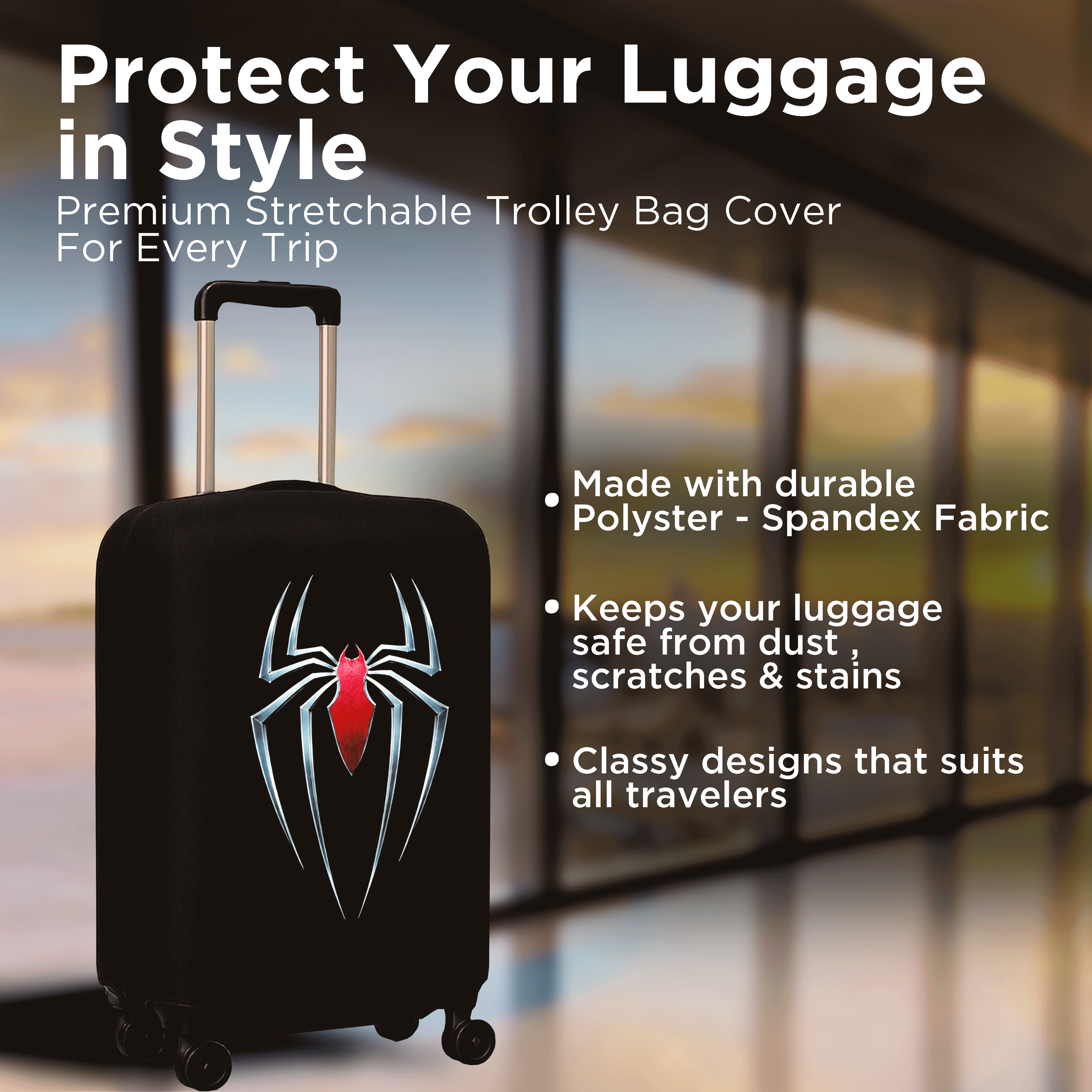 WanderWraps Spendex Polyester Protective Luggage Cover | Hard Luggage Trolley Bag Cover | Washable | Dust Proof | Stretchable | L - 28 inch | Crimsonn Web