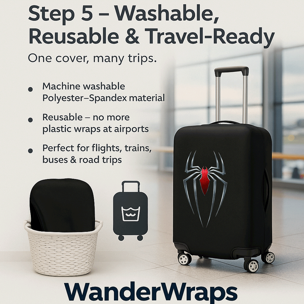 WanderWraps Spendex Polyester Protective Luggage Cover | Hard Luggage Trolley Bag Cover | Washable | Dust Proof | Stretchable | L - 28 inch | Crimsonn Web
