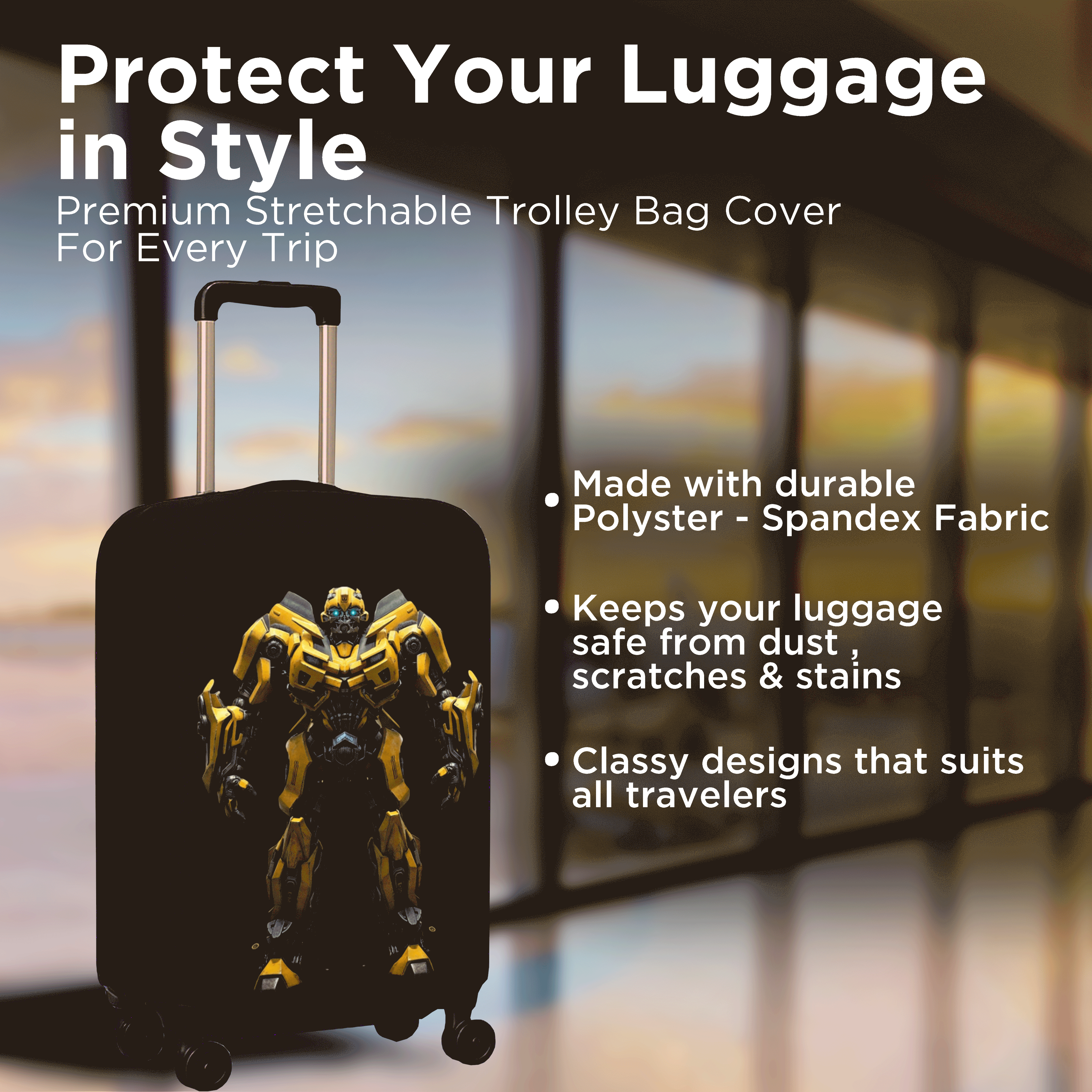 WanderWraps Spendex Polyester Protective Luggage Cover | Hard Luggage Trolley Bag Cover | Washable | Dust Proof | Stretchable | Cyber-Stinger___