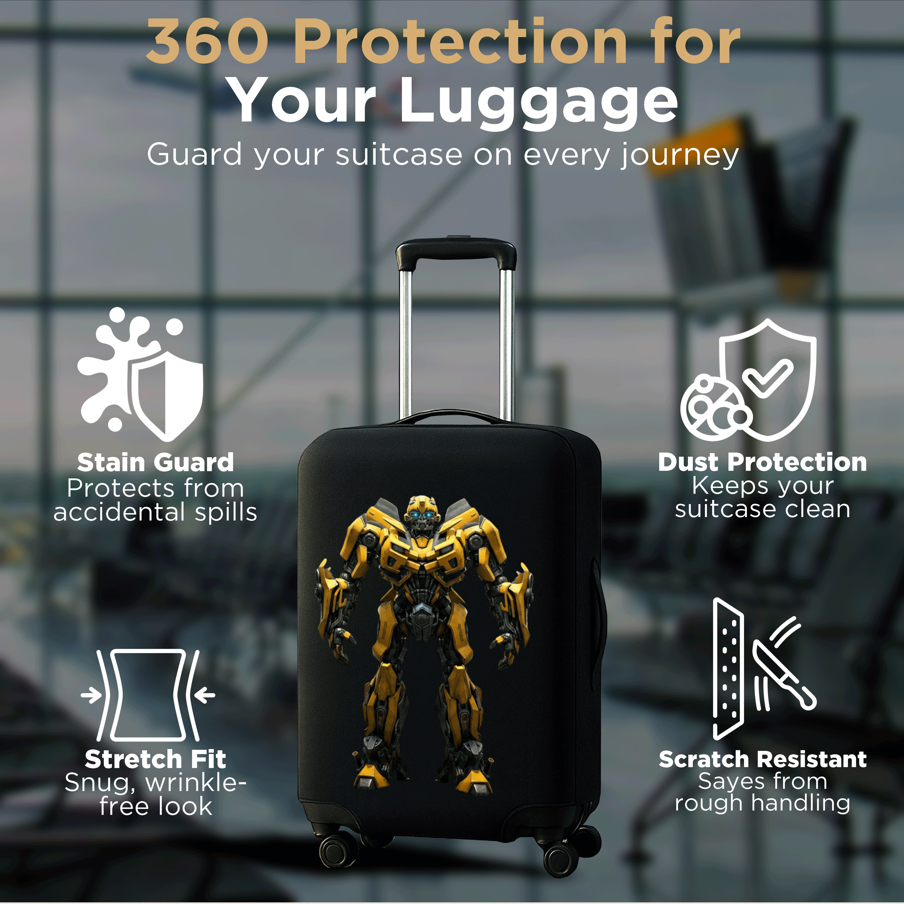 WanderWraps Spendex Polyester Protective Luggage Cover | Hard Luggage Trolley Bag Cover | Washable | Dust Proof | Stretchable | Cyber-Stinger___