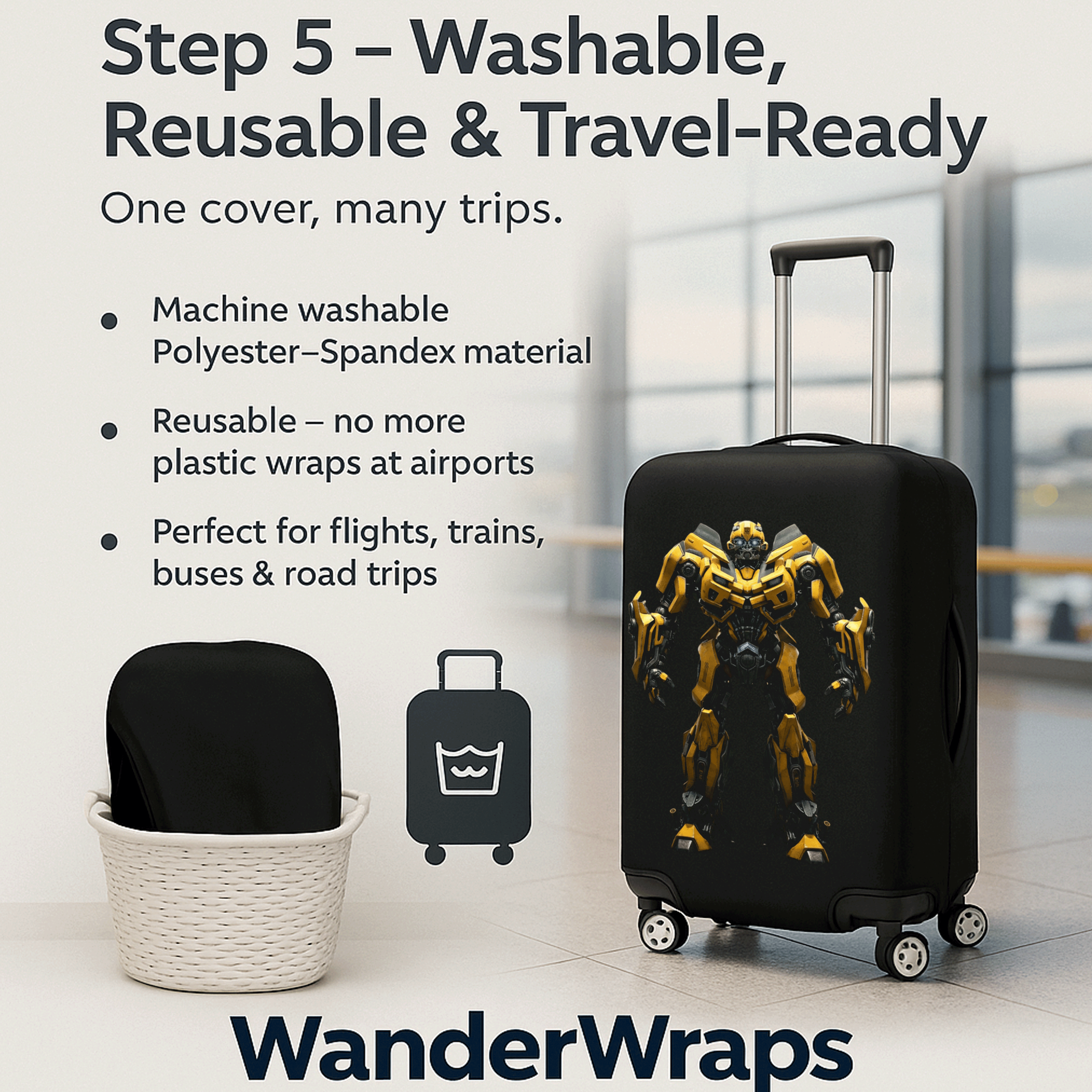 WanderWraps Spendex Polyester Protective Luggage Cover | Hard Luggage Trolley Bag Cover | Washable | Dust Proof | Stretchable | Cyber-Stinger___