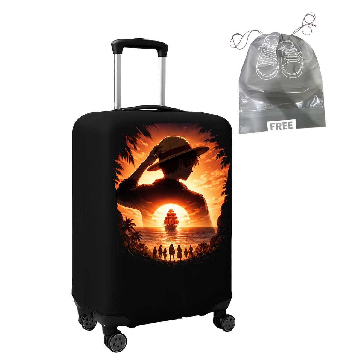 WanderWraps Spendex Polyester Protective Luggage Cover | Hard Luggage Trolley Bag Cover | Washable | Dust Proof | Stretchable | Pirate Odyssey_