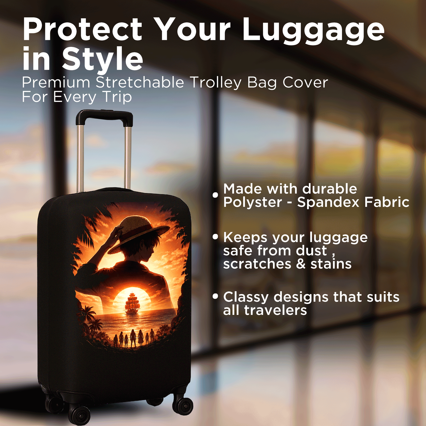 WanderWraps Spendex Polyester Protective Luggage Cover | Hard Luggage Trolley Bag Cover | Washable | Dust Proof | Stretchable | Pirate Odyssey_