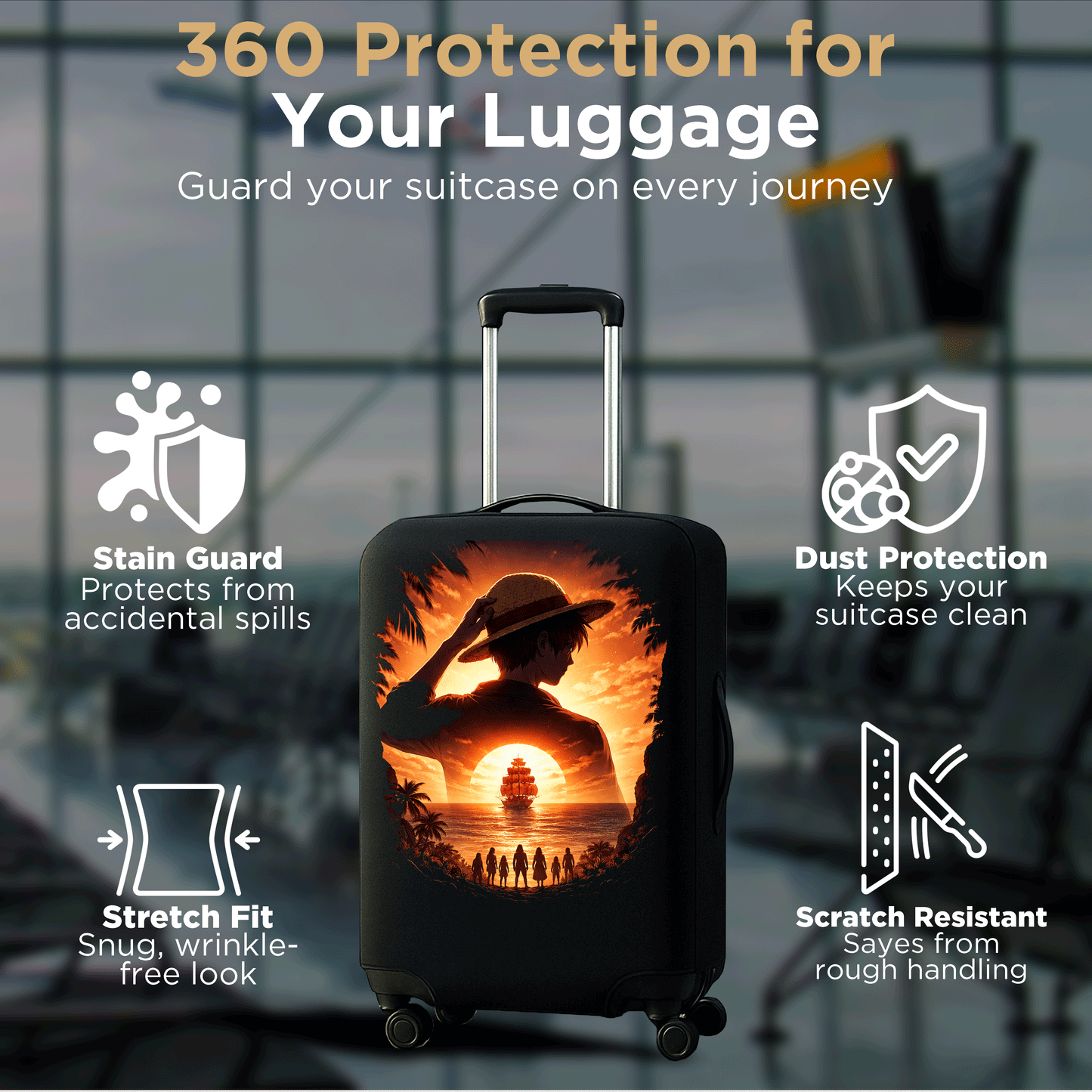 WanderWraps Spendex Polyester Protective Luggage Cover | Hard Luggage Trolley Bag Cover | Washable | Dust Proof | Stretchable | Pirate Odyssey_