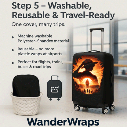 WanderWraps Spendex Polyester Protective Luggage Cover | Hard Luggage Trolley Bag Cover | Washable | Dust Proof | Stretchable | Pirate Odyssey_