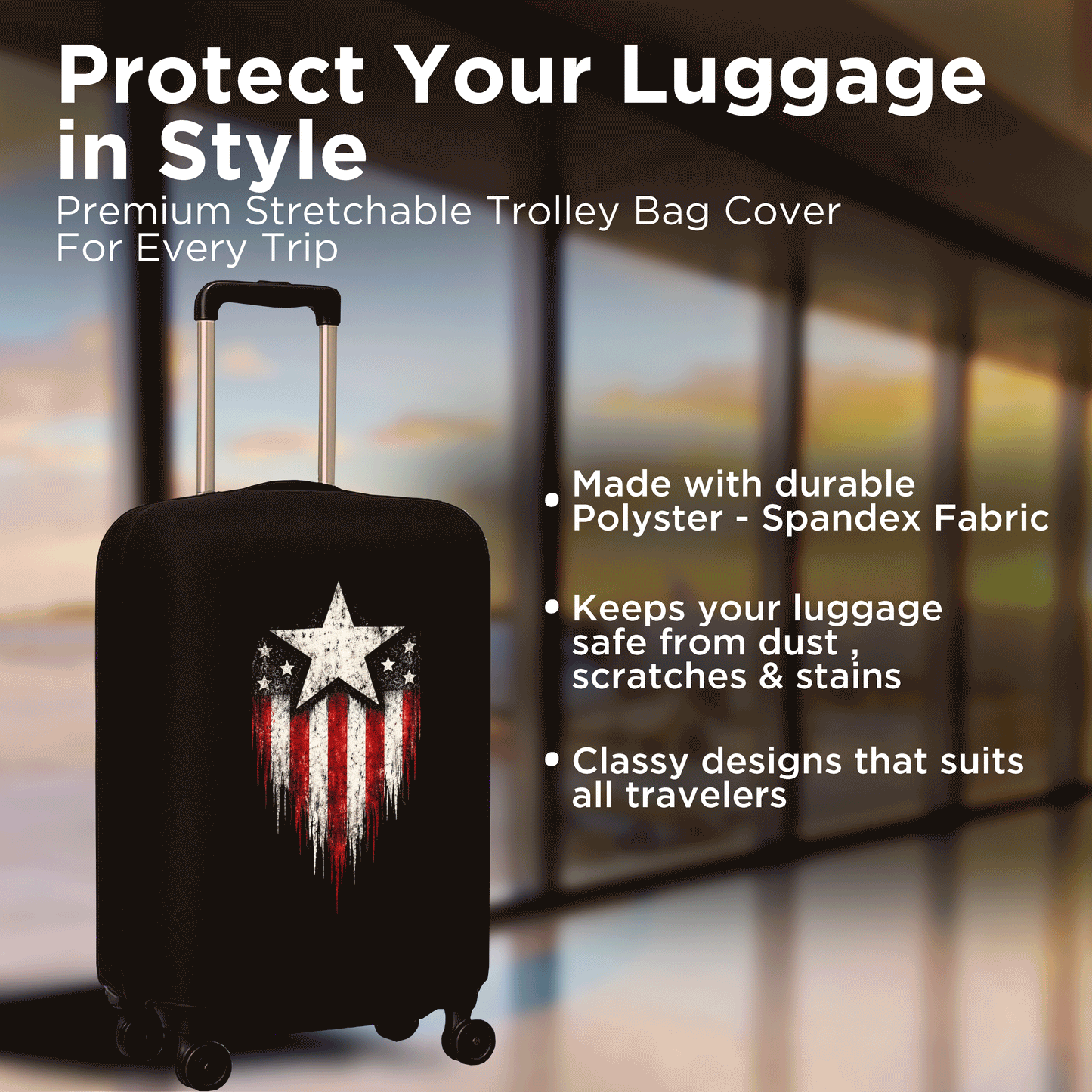 WanderWraps Spendex Polyester Protective Luggage Cover | Hard Luggage Trolley Bag Cover | Washable | Dust Proof | Stretchable | Rebel Gloryy_
