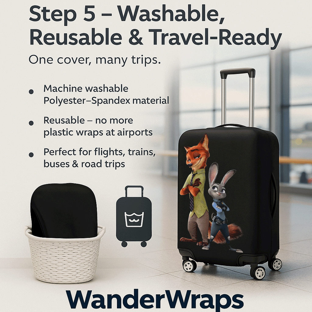 WanderWraps Spendex Polyester Protective Luggage Cover | Hard Luggage Trolley Bag Cover | Washable | Dust Proof | Stretchable  | Urban-Hustle-Duo__