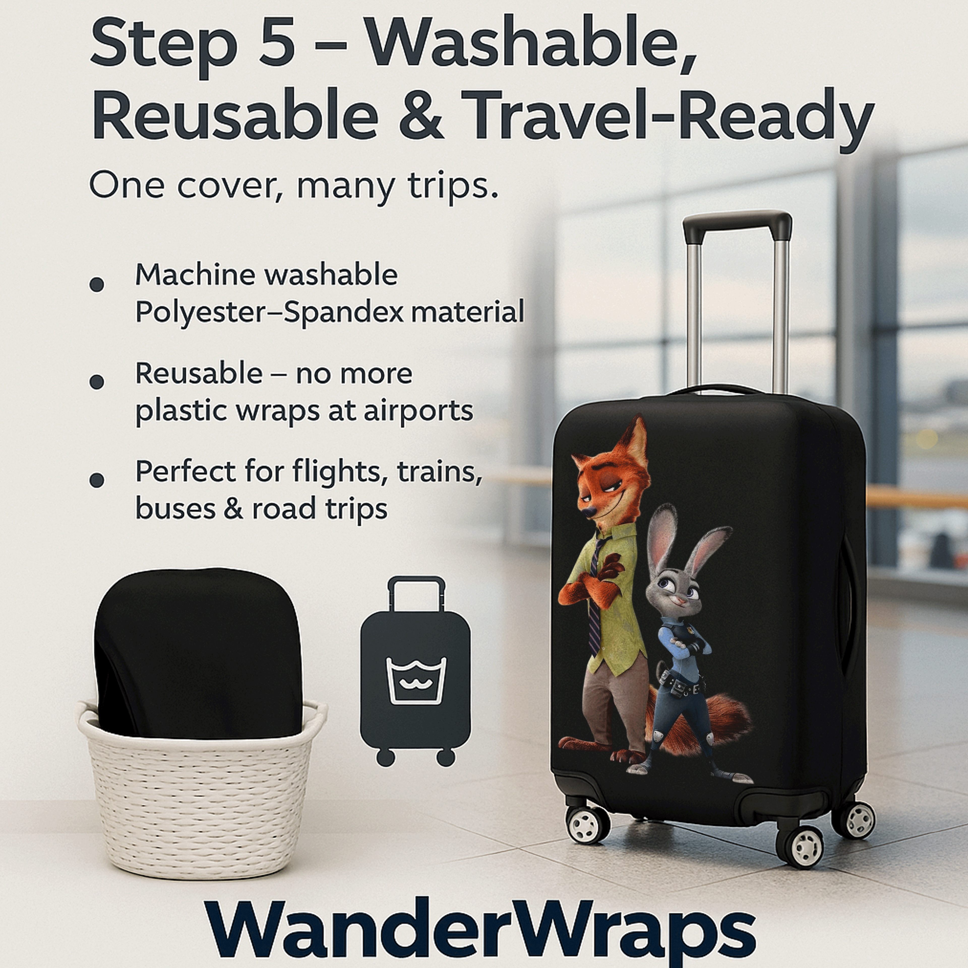 WanderWraps Spendex Polyester Protective Luggage Cover | Hard Luggage Trolley Bag Cover | Washable | Dust Proof | Stretchable  | Urban-Hustle-Duo__