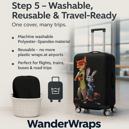 WanderWraps Spendex Polyester Protective Luggage Cover | Hard Luggage Trolley Bag Cover | Washable | Dust Proof | Stretchable  | Urban-Hustle-Duo__