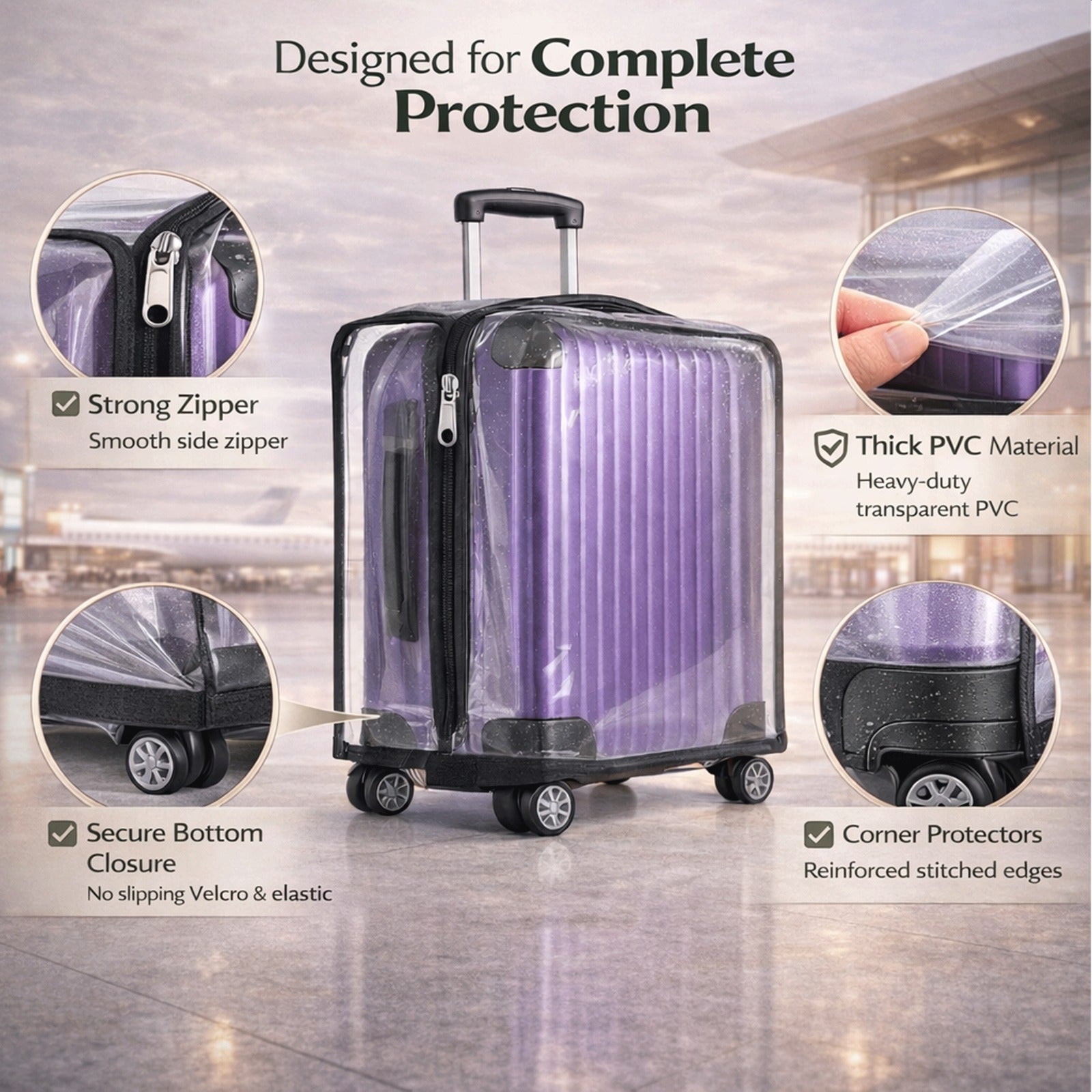 WanderWraps Spendex Polyester Protective Luggage Cover | Hard Luggage Trolley Bag Cover | Washable | Dust Proof | Transparent