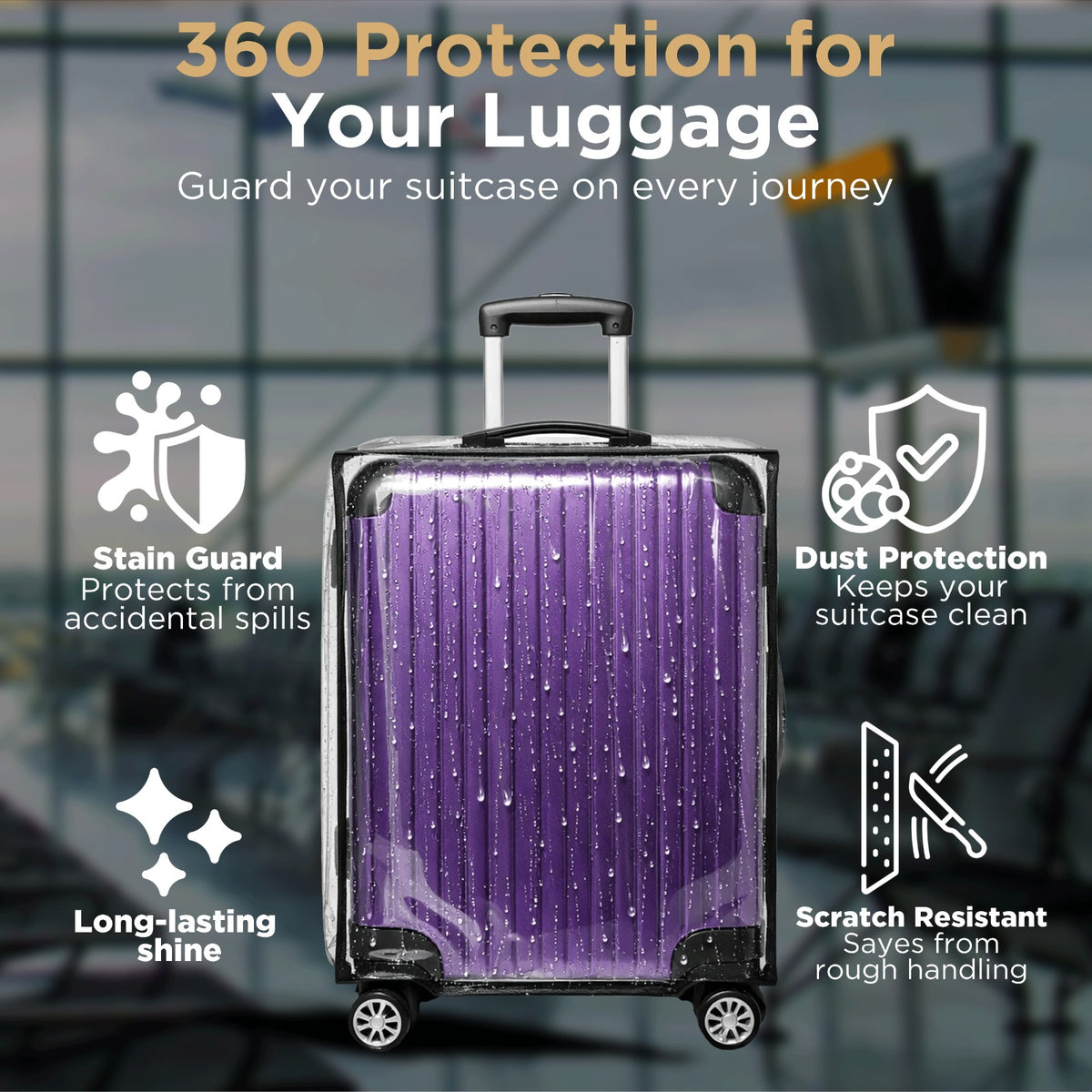 WanderWraps Spendex Polyester Protective Luggage Cover | Hard Luggage Trolley Bag Cover | Washable | Dust Proof | Transparent