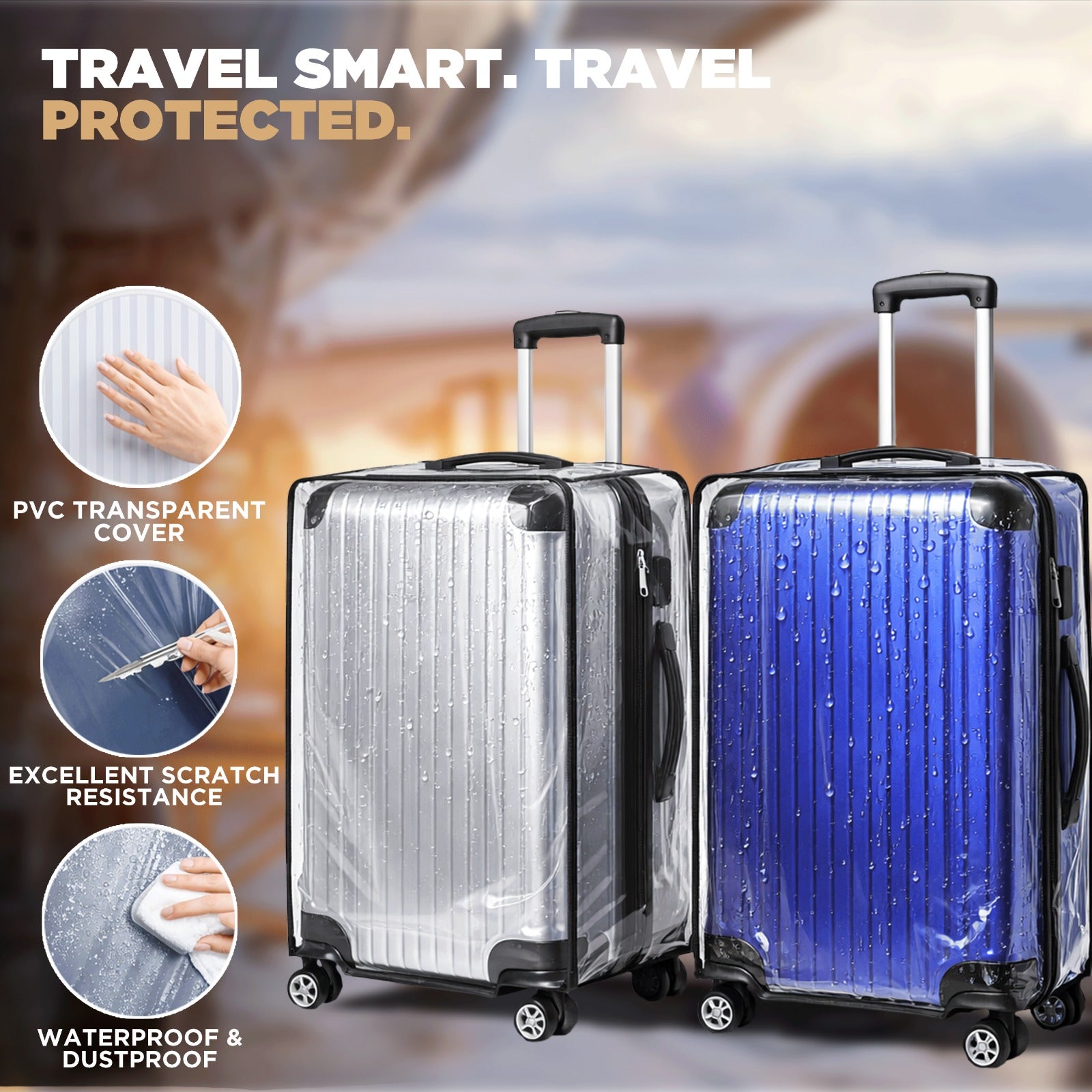WanderWraps Spendex Polyester Protective Luggage Cover | Hard Luggage Trolley Bag Cover | Washable | Dust Proof | Transparent