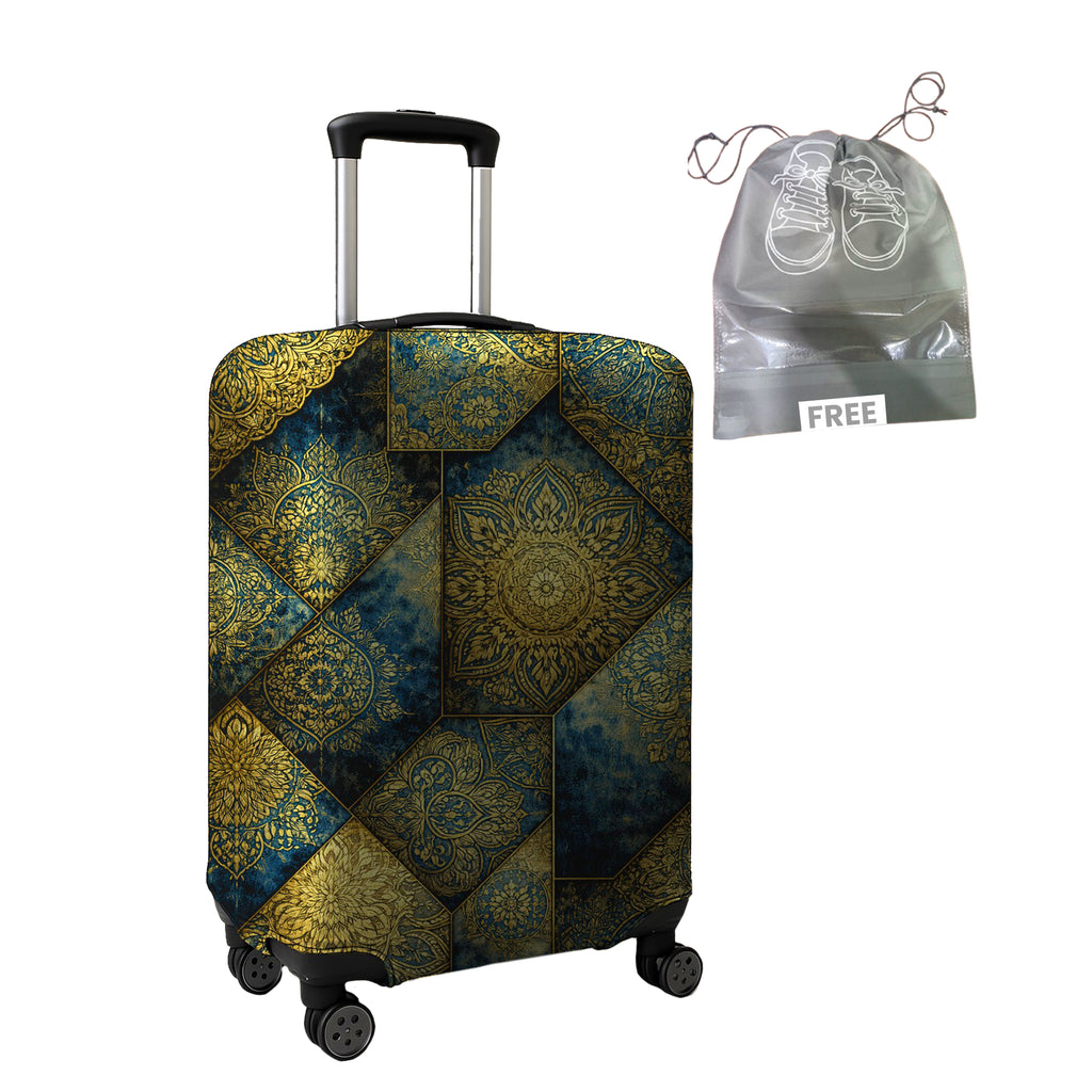 WanderWraps Spendex Polyester Protective Luggage Cover | Hard Luggage Trolley Bag Cover | Washable | Dust Proof | Stretchable | Royal - Printedd