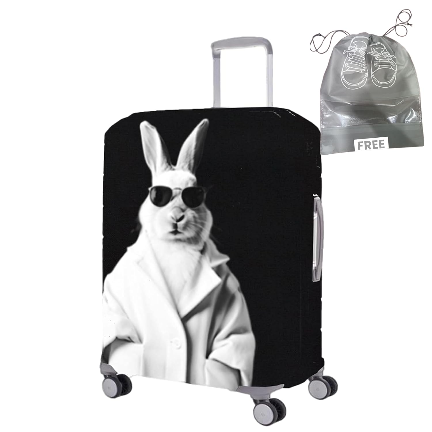 WanderWraps Spendex Polyester Protective Luggage Cover | Hard Luggage Trolley Bag Cover | Washable | Dust Proof | Stretchable | S - 20 inch | Blanc Bunny