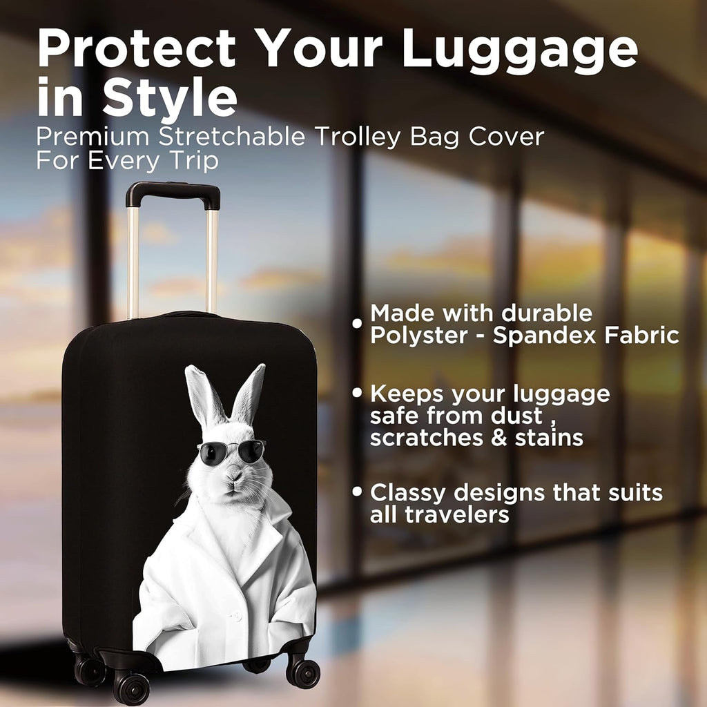 WanderWraps Spendex Polyester Protective Luggage Cover | Hard Luggage Trolley Bag Cover | Washable | Dust Proof | Stretchable | S - 20 inch | Blanc Bunny