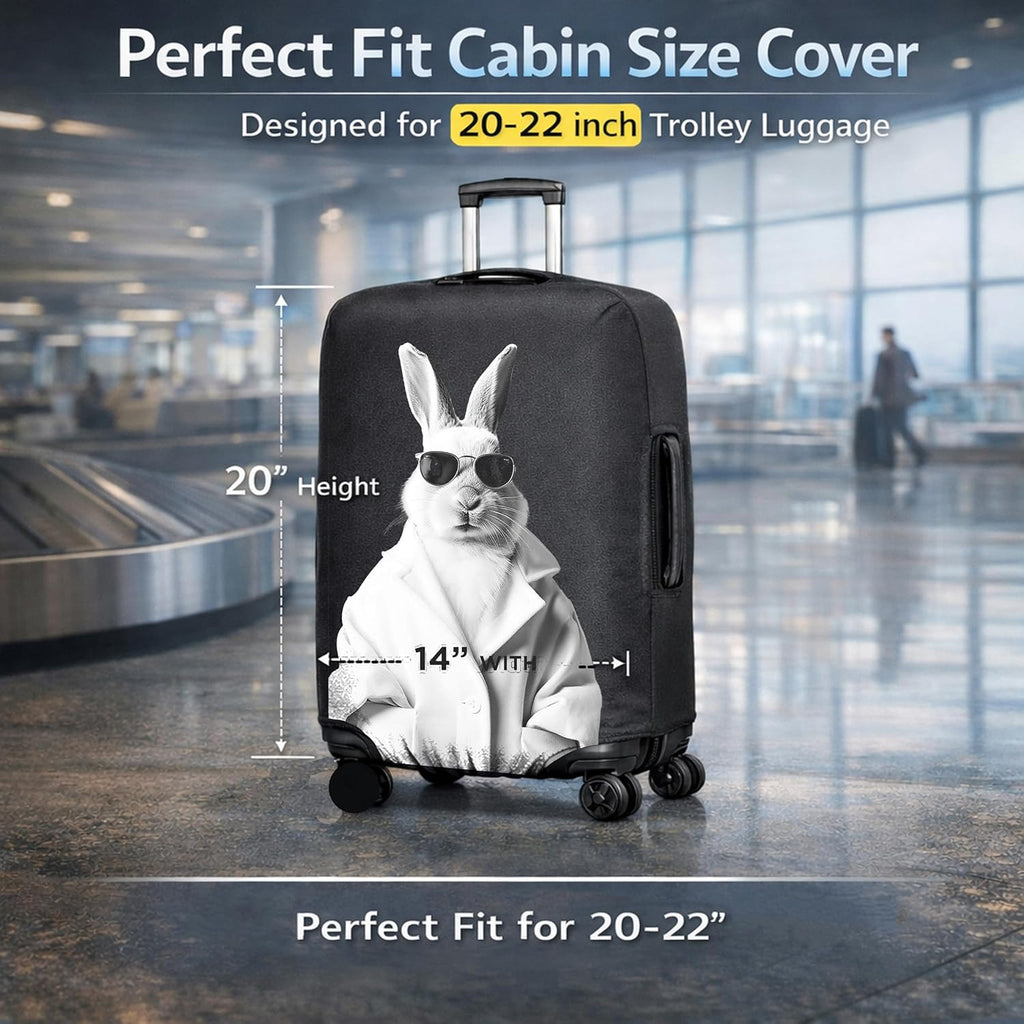 WanderWraps Spendex Polyester Protective Luggage Cover | Hard Luggage Trolley Bag Cover | Washable | Dust Proof | Stretchable | S - 20 inch | Blanc Bunny