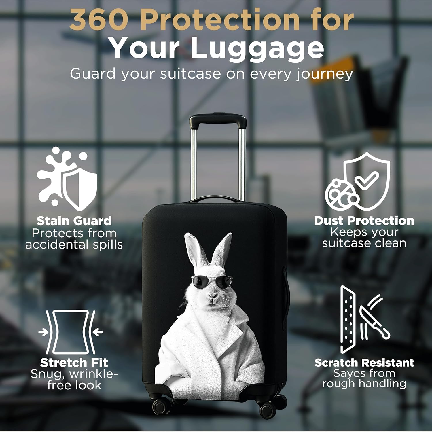WanderWraps Spendex Polyester Protective Luggage Cover | Hard Luggage Trolley Bag Cover | Washable | Dust Proof | Stretchable | S - 20 inch | Blanc Bunny