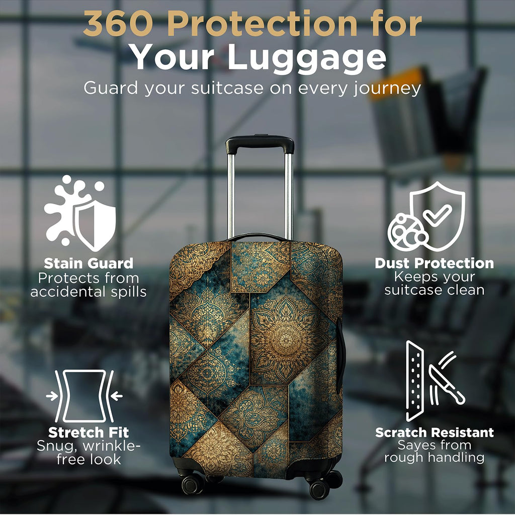 WanderWraps Spendex Polyester Protective Luggage Cover | Hard Luggage Trolley Bag Cover | Washable | Dust Proof | Stretchable | Royal - Printedd