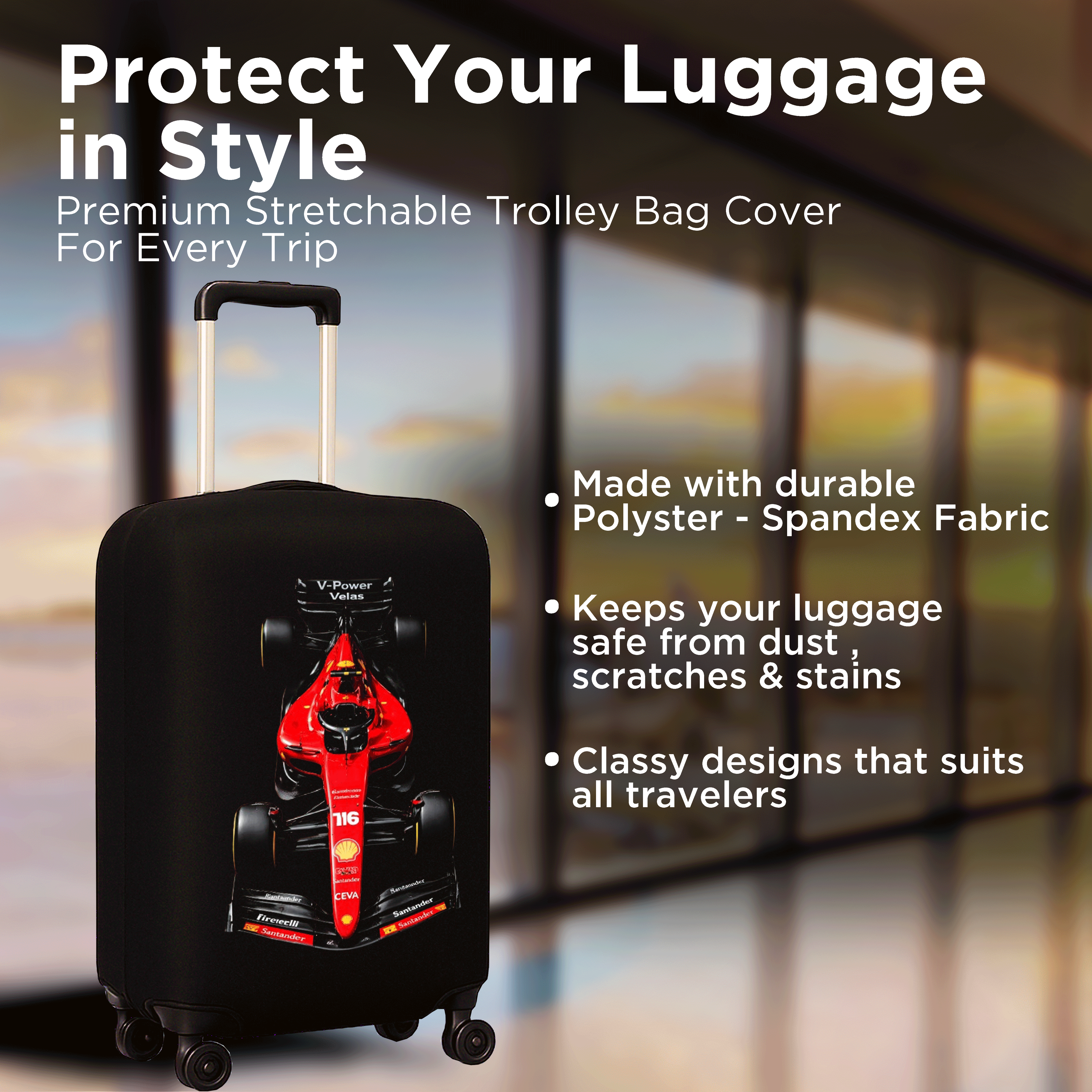 WanderWraps Spendex Polyester Protective Luggage Cover | Hard Luggage Trolley Bag Cover | Washable | Dust Proof | Stretchable  | Torinoo