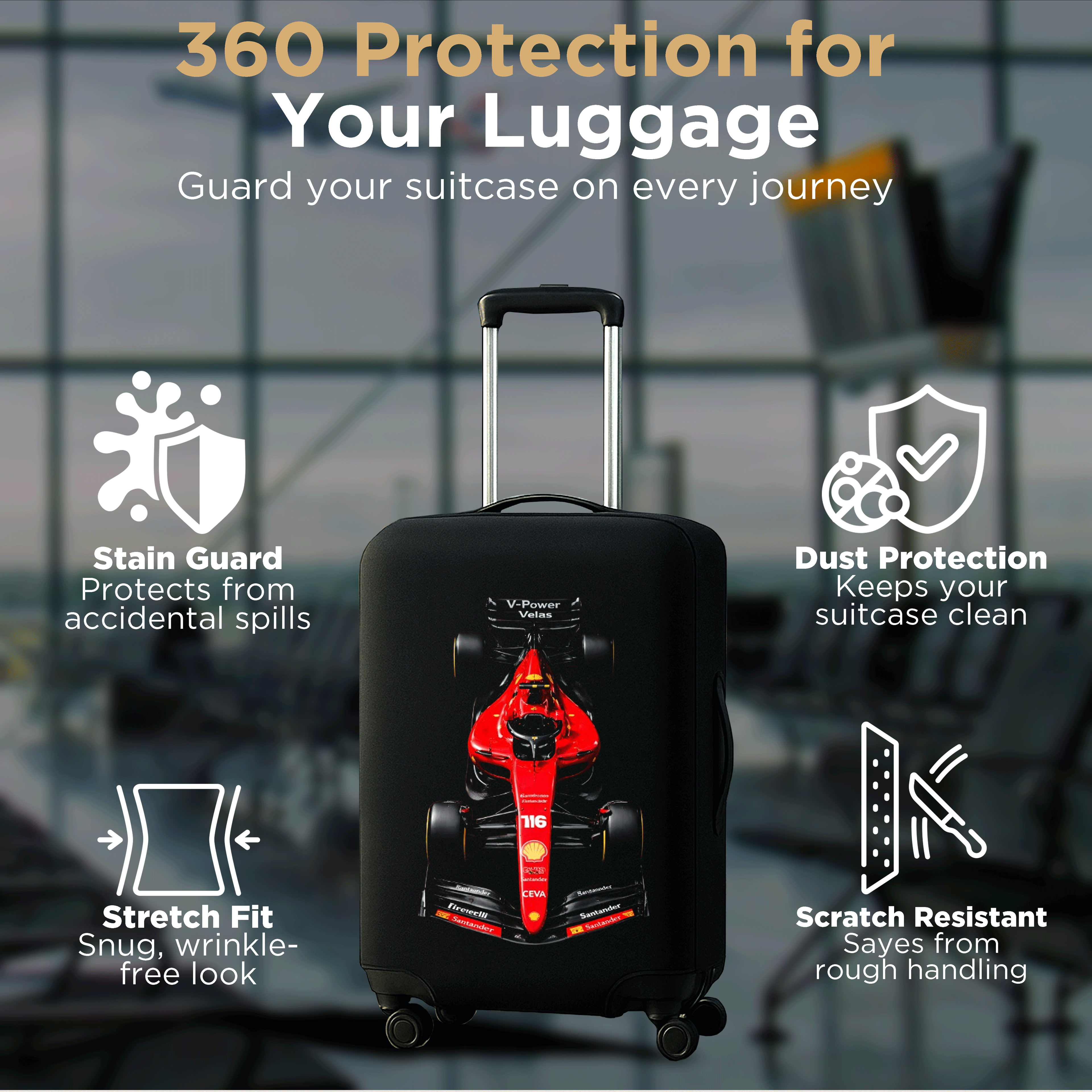 WanderWraps Spendex Polyester Protective Luggage Cover | Hard Luggage Trolley Bag Cover | Washable | Dust Proof | Stretchable  | Torinoo