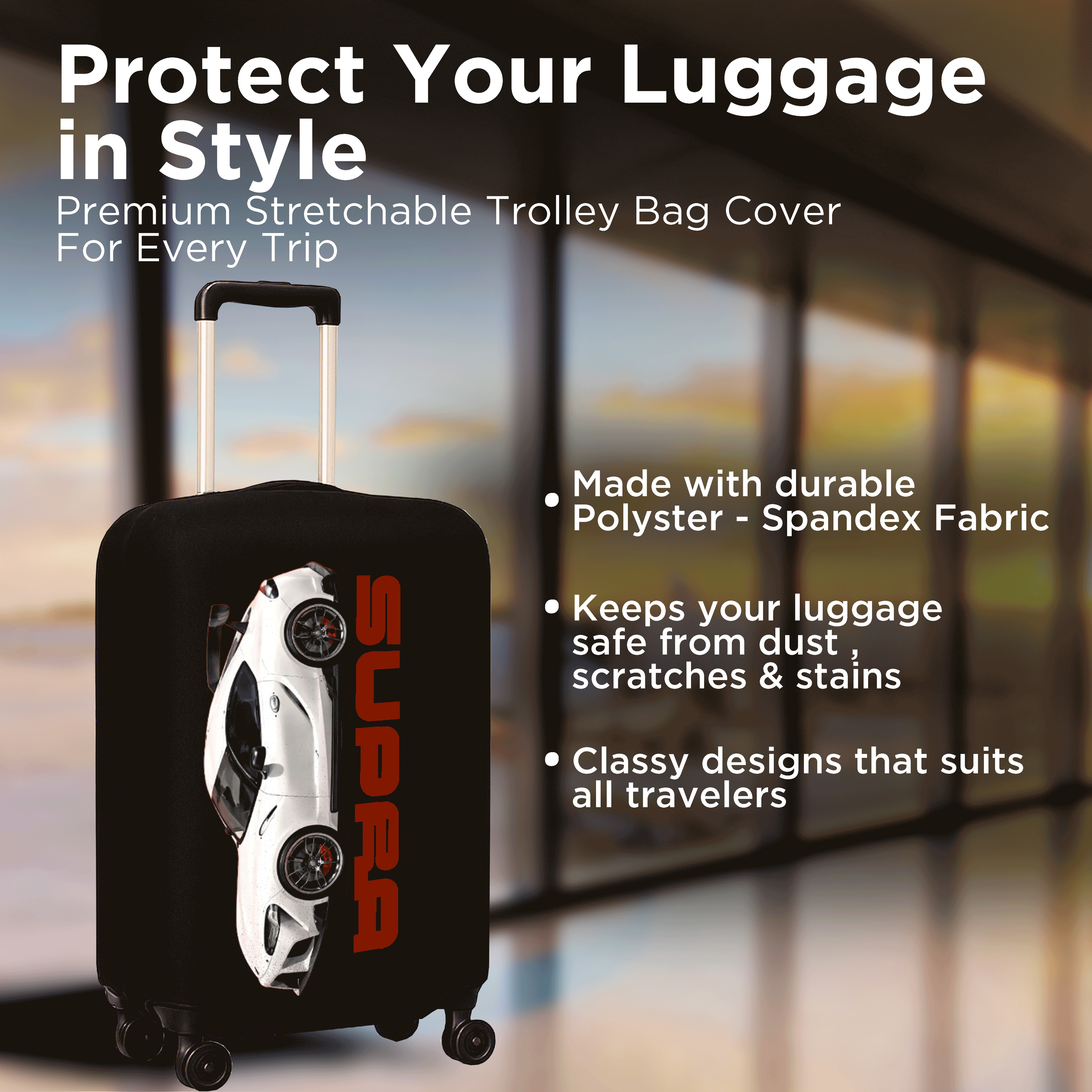 WanderWraps Spendex Polyester Protective Luggage Cover | Hard Luggage Trolley Bag Cover | Washable | Dust Proof | Stretchable  | Torero
