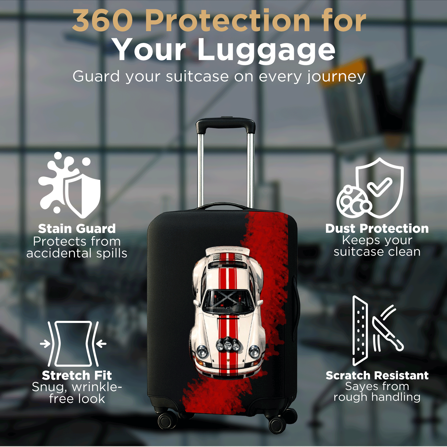 WanderWraps Spendex Polyester Protective Luggage Cover | Hard Luggage Trolley Bag Cover | Washable | Dust Proof | Rallye