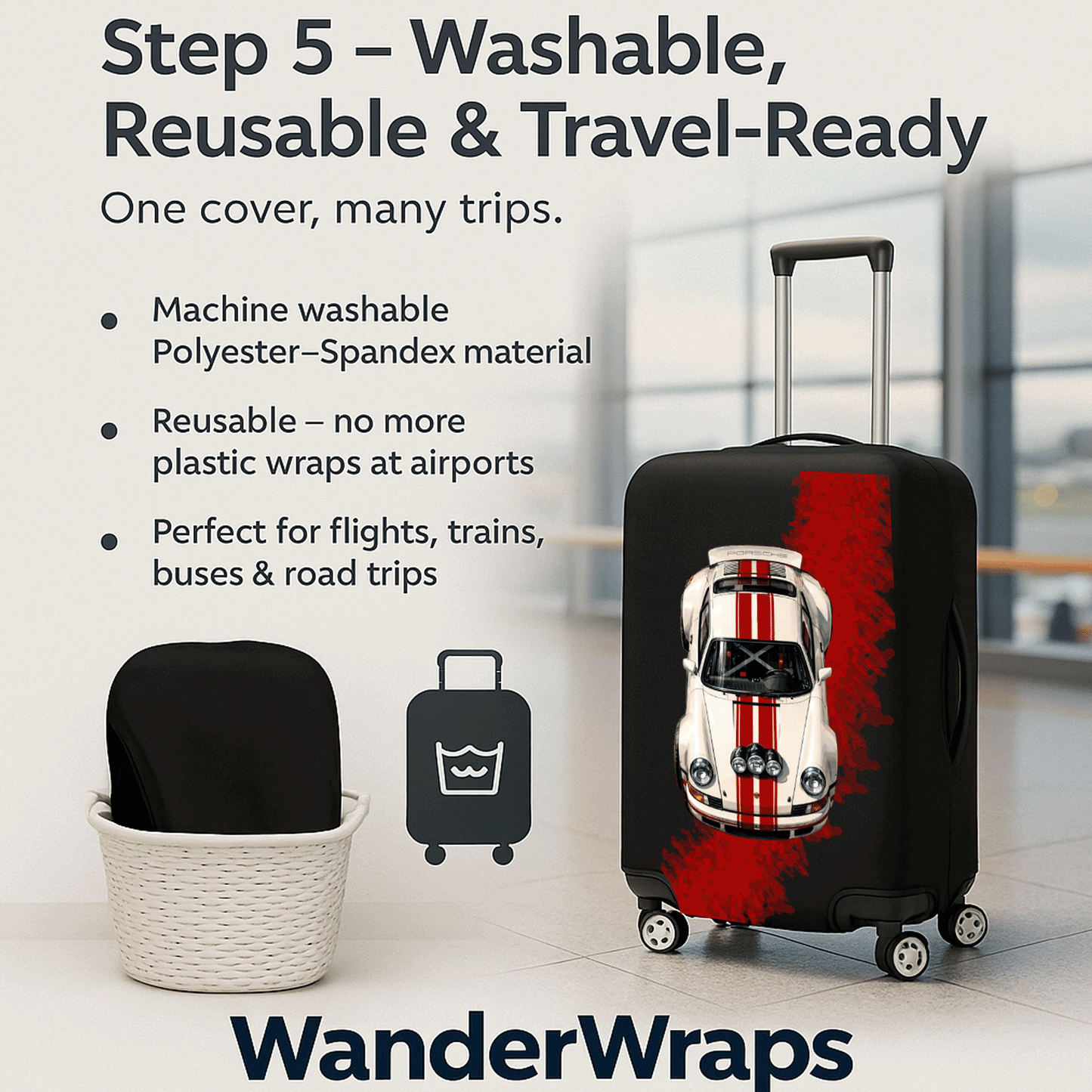 WanderWraps Spendex Polyester Protective Luggage Cover | Hard Luggage Trolley Bag Cover | Washable | Dust Proof | Rallye