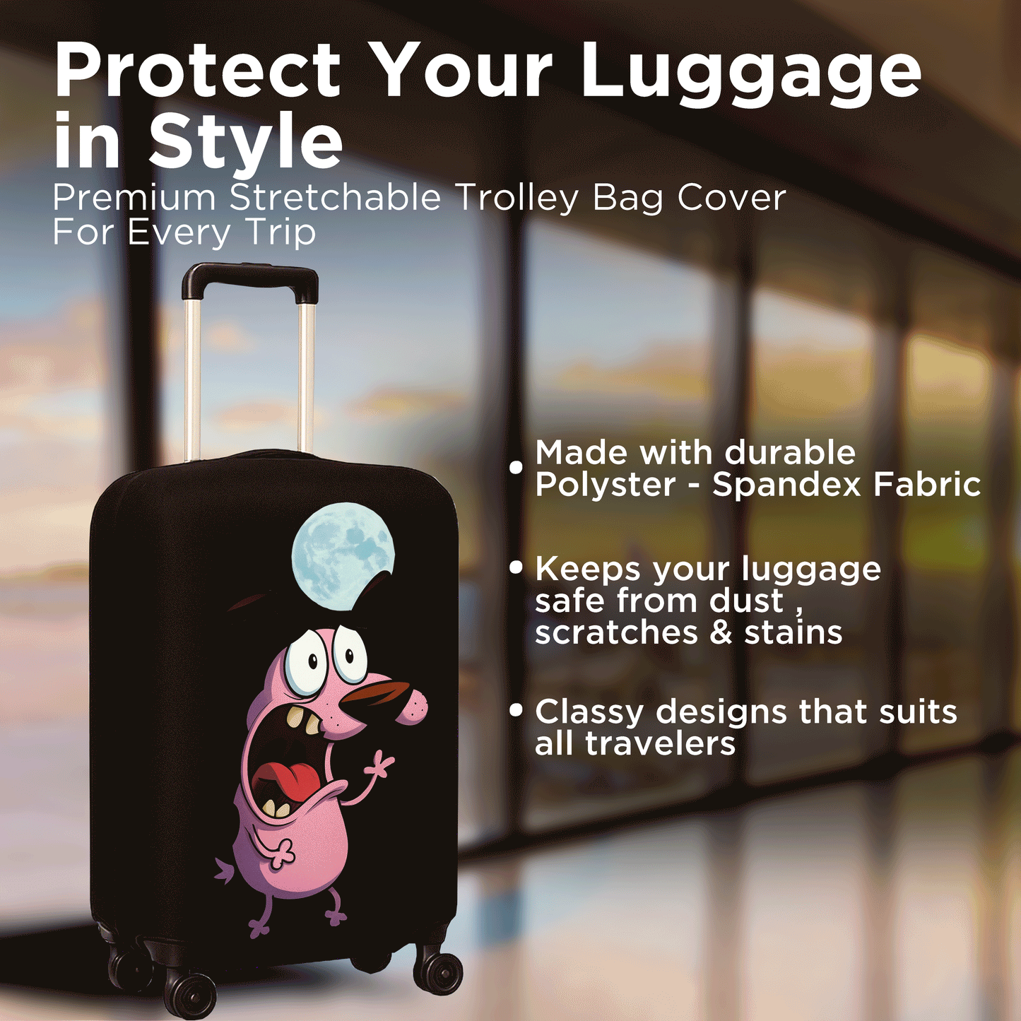 WanderWraps Spendex Polyester Protective Luggage Cover | Hard Luggage Trolley Bag Cover | Washable | Dust Proof | Stretchable | Stupid Dogg