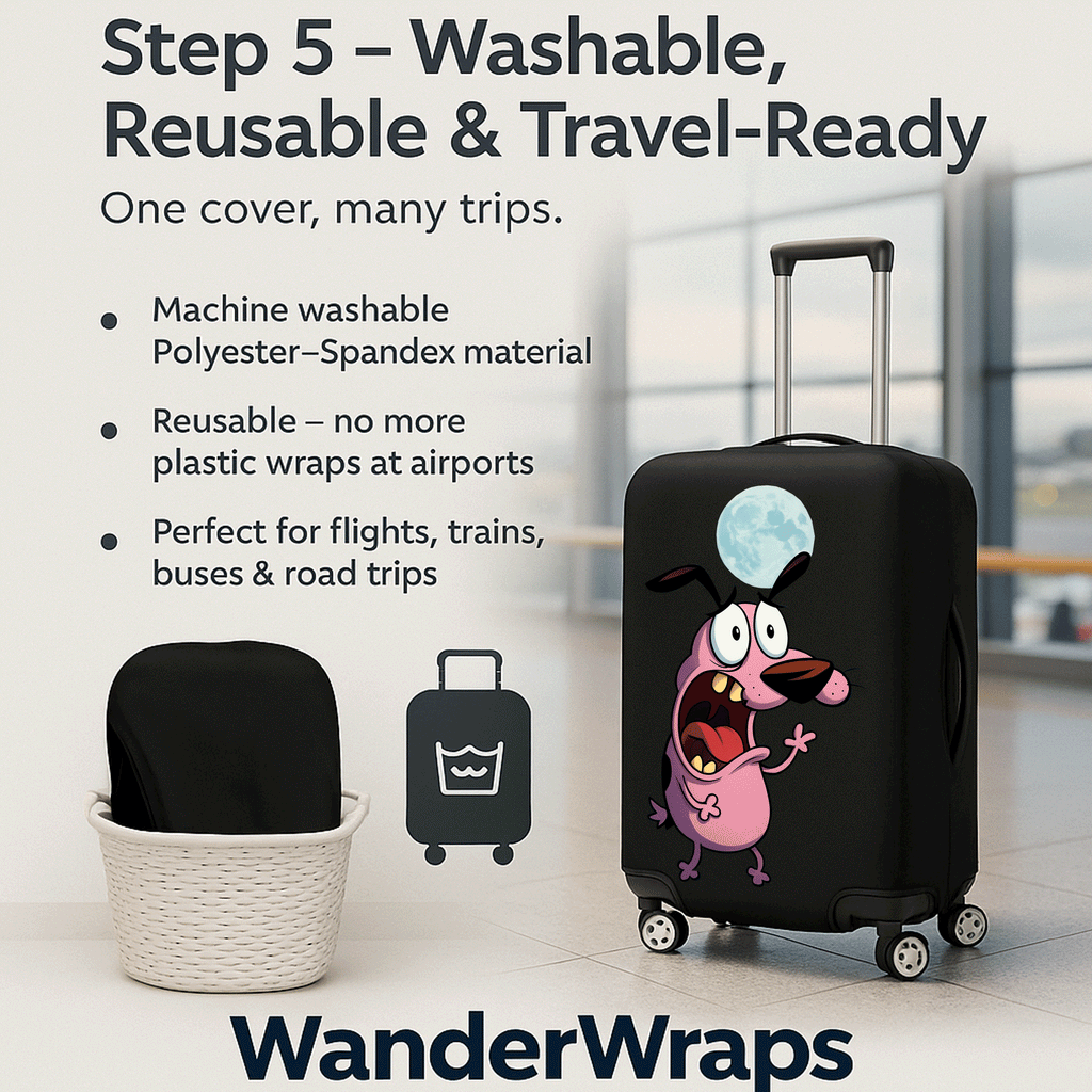 WanderWraps Spendex Polyester Protective Luggage Cover | Hard Luggage Trolley Bag Cover | Washable | Dust Proof | Stretchable | Stupid Dogg