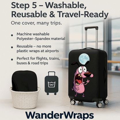 WanderWraps Spendex Polyester Protective Luggage Cover | Hard Luggage Trolley Bag Cover | Washable | Dust Proof | Stretchable | Stupid Dogg